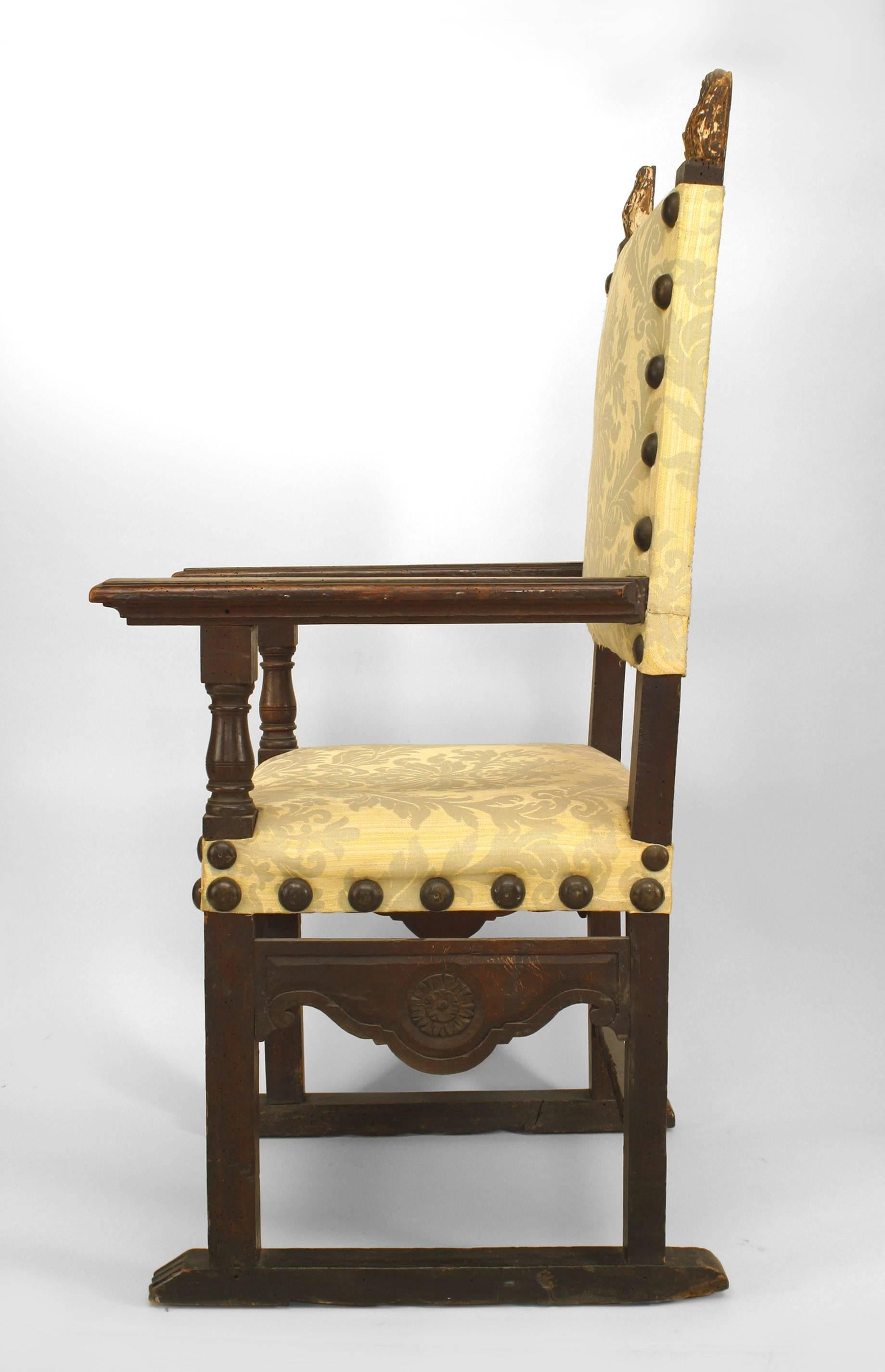 Gilt Italian Renaissance Walnut Throne Style Armchair For Sale