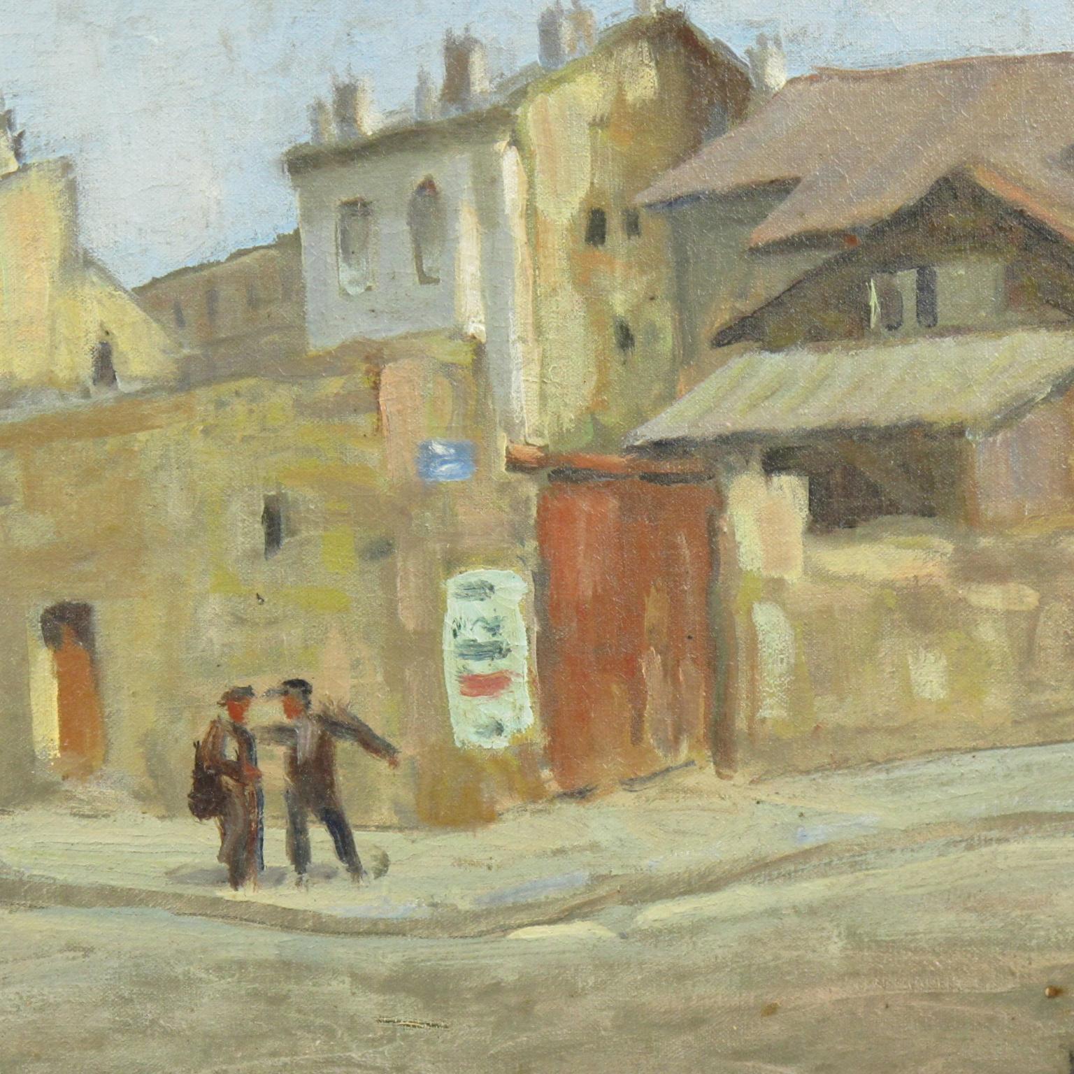 Mid-20th Century Italian Renzo Gori Oil on Canvas Painting Urban Street Scene, circa 1940s