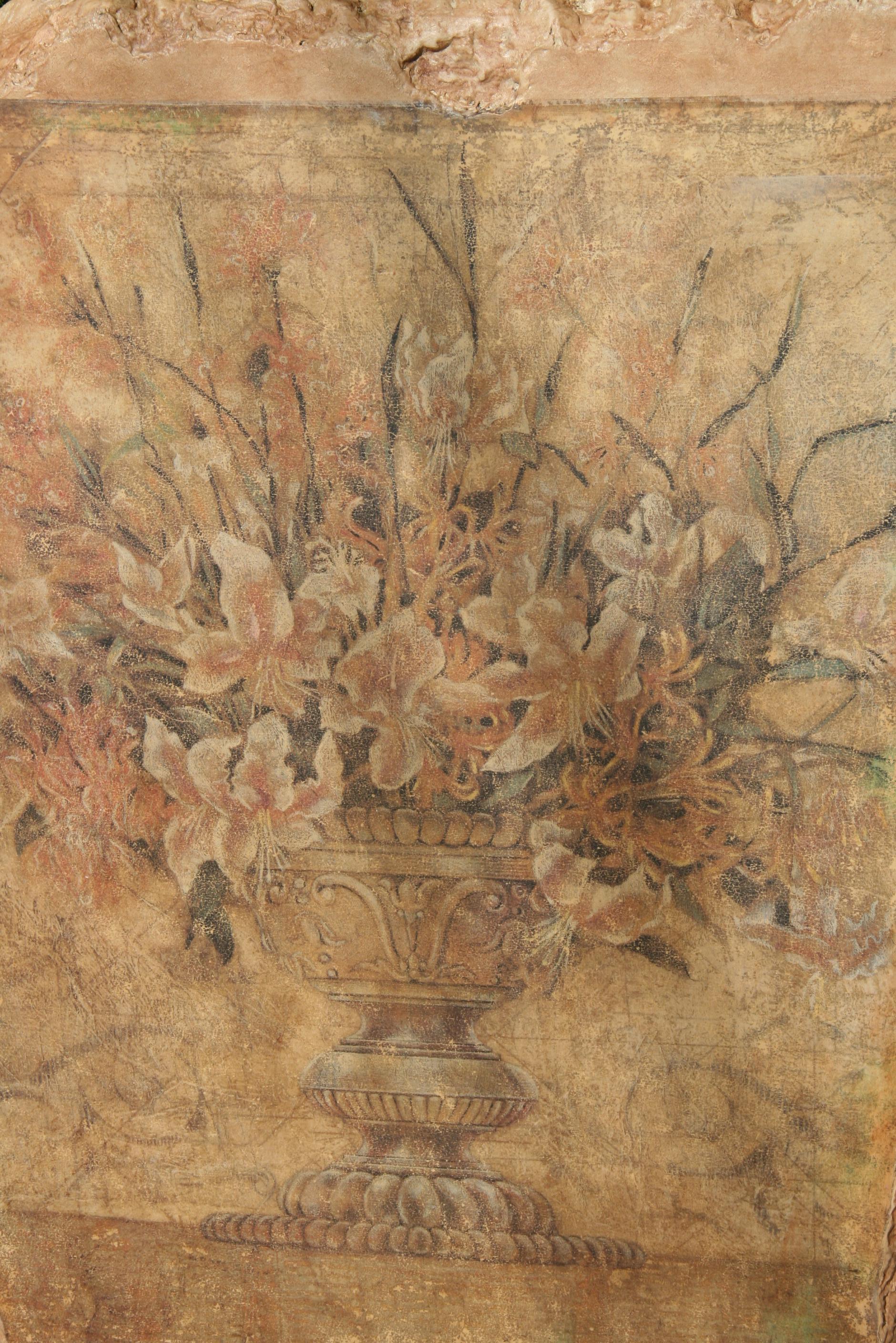 Italian Replica Fresco Floral Wall Panel  For Sale 2