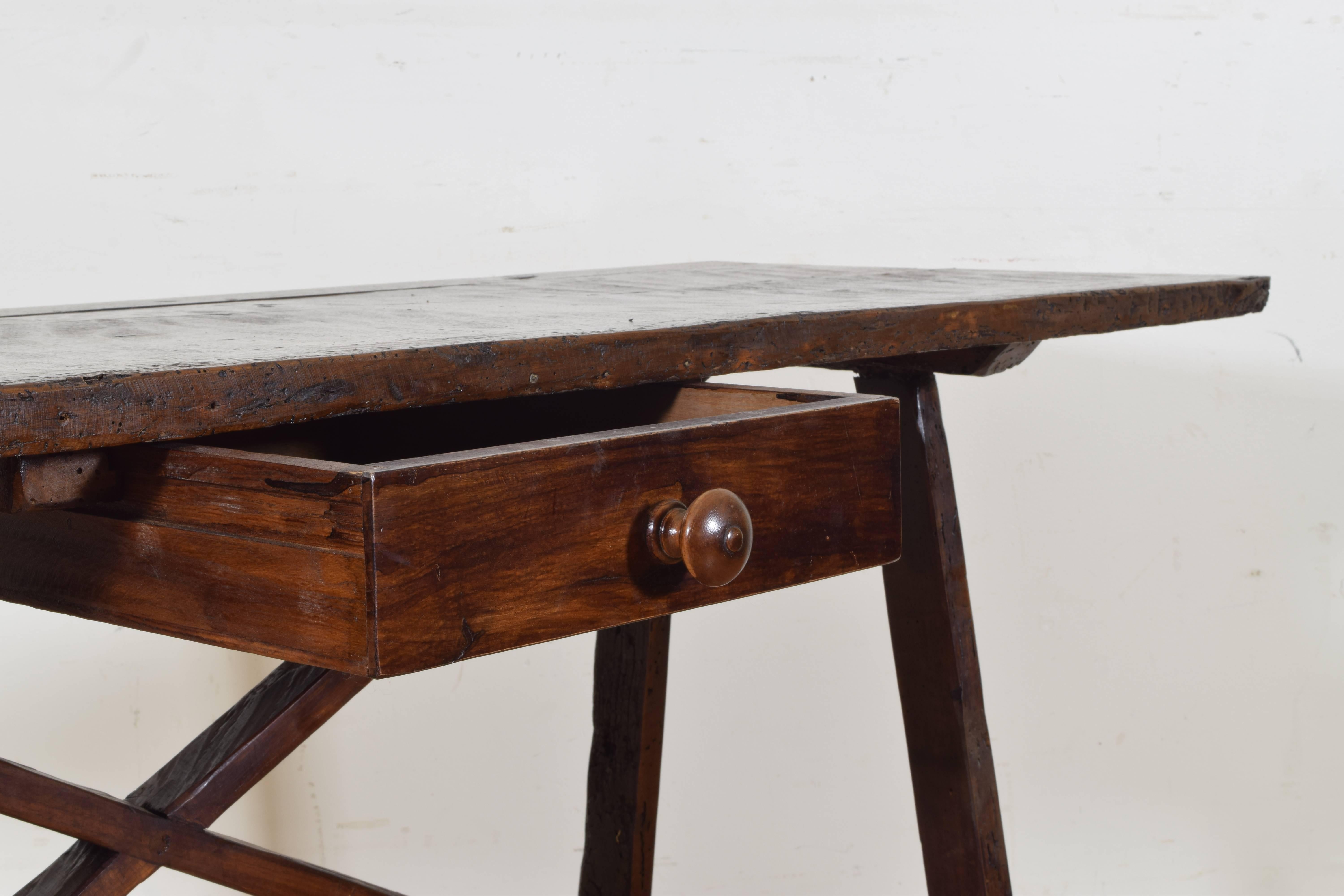 Italian Reproduction One Drawer Trestle Table or Desk, 18th Century Style In Excellent Condition In Atlanta, GA