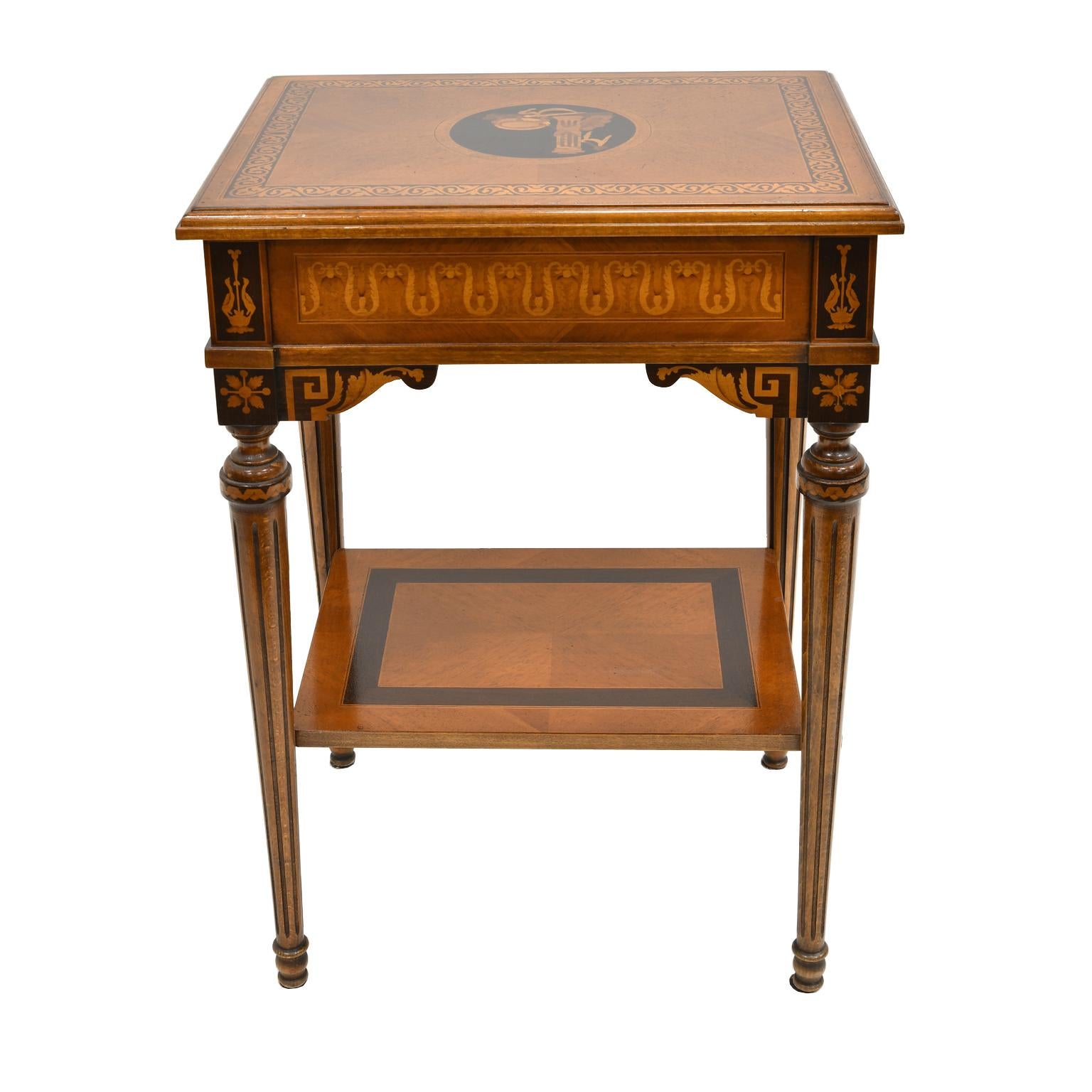 Empire Italian Reproduction Side Table with Marquetry and Inlays by Baggio