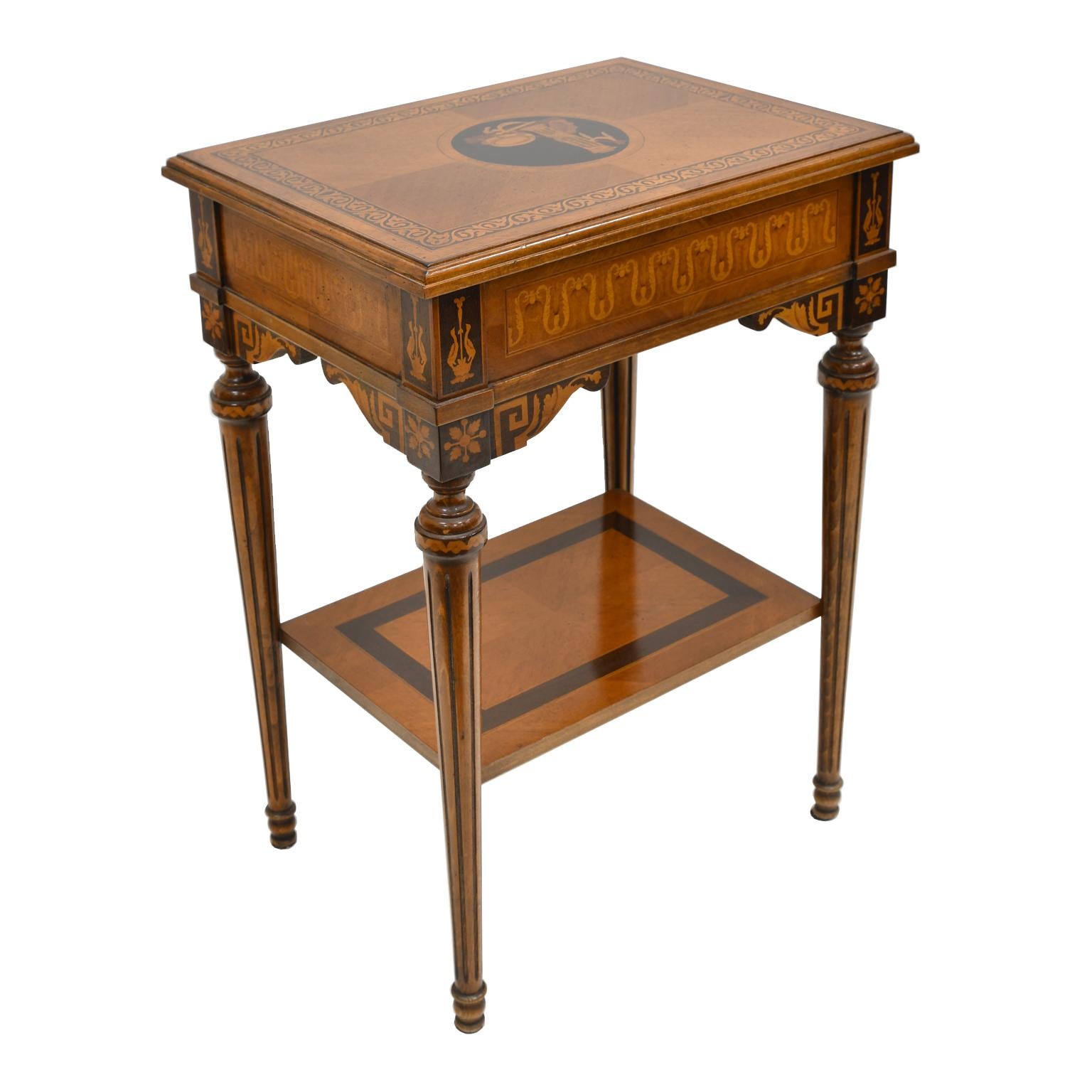 Italian Reproduction Side Table with Marquetry and Inlays by Baggio In Good Condition In Miami, FL