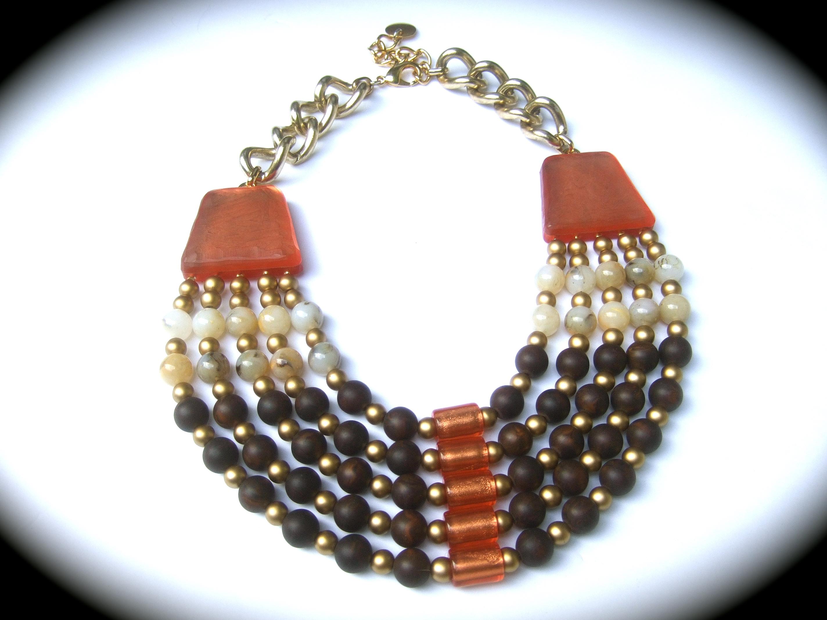 Italian Resin Beaded Bib Statement Necklace Designed by Pono c 1980s For Sale 2