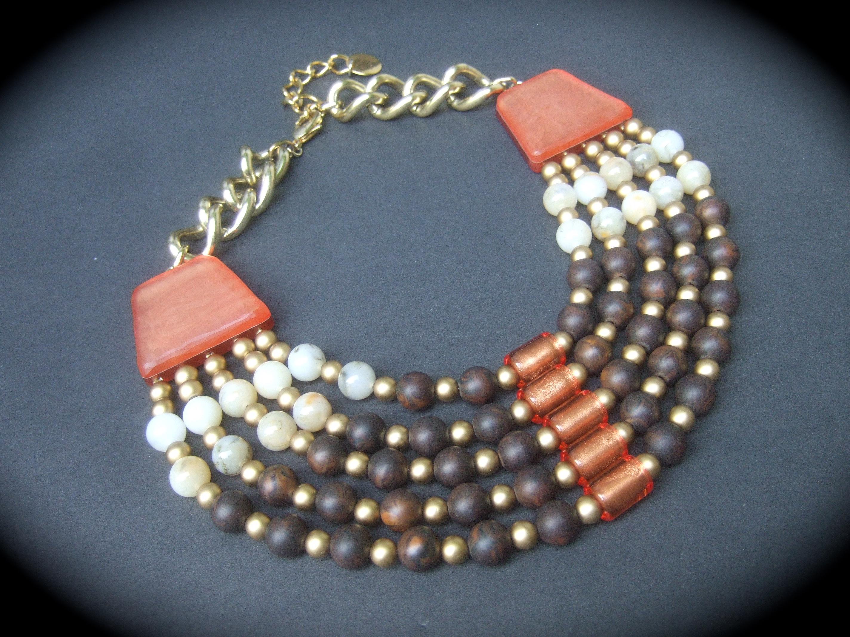 Italian Resin Beaded Bib Statement Necklace Designed by Pono c 1980s For Sale 3