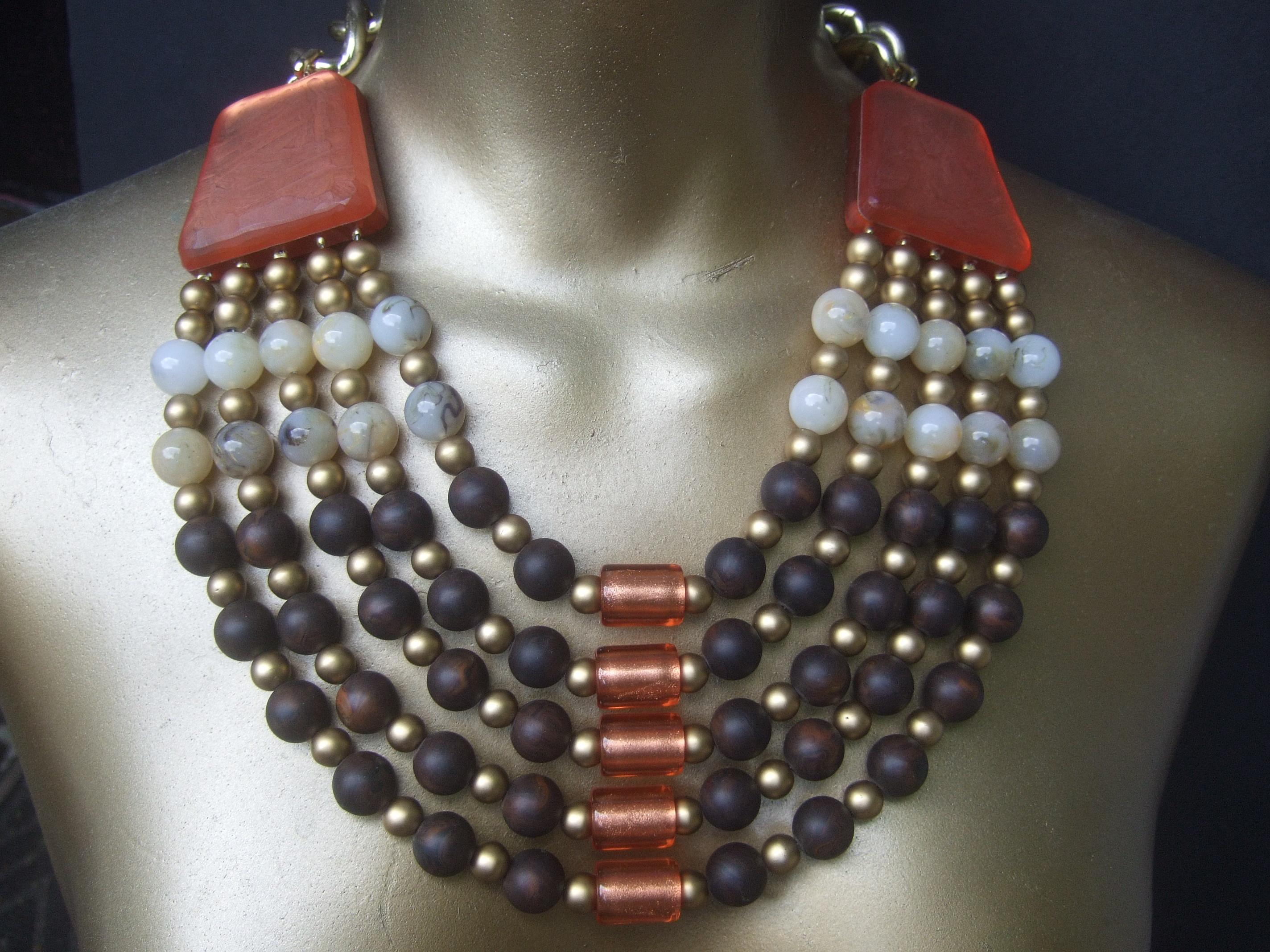 Italian Resin Beaded Bib Statement Necklace Designed by Pono c 1980s For Sale 4