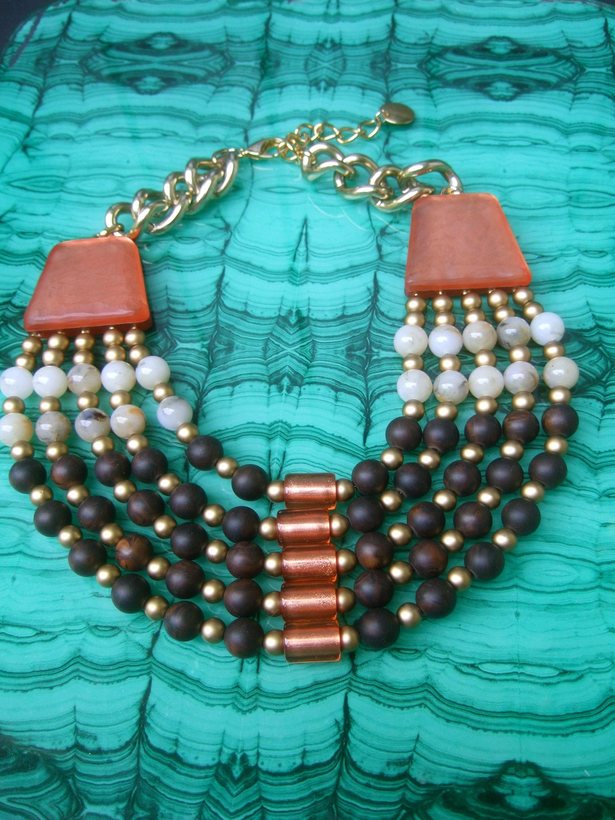 Italian Resin Beaded Bib Statement Necklace Designed by Pono c 1980s For Sale 5