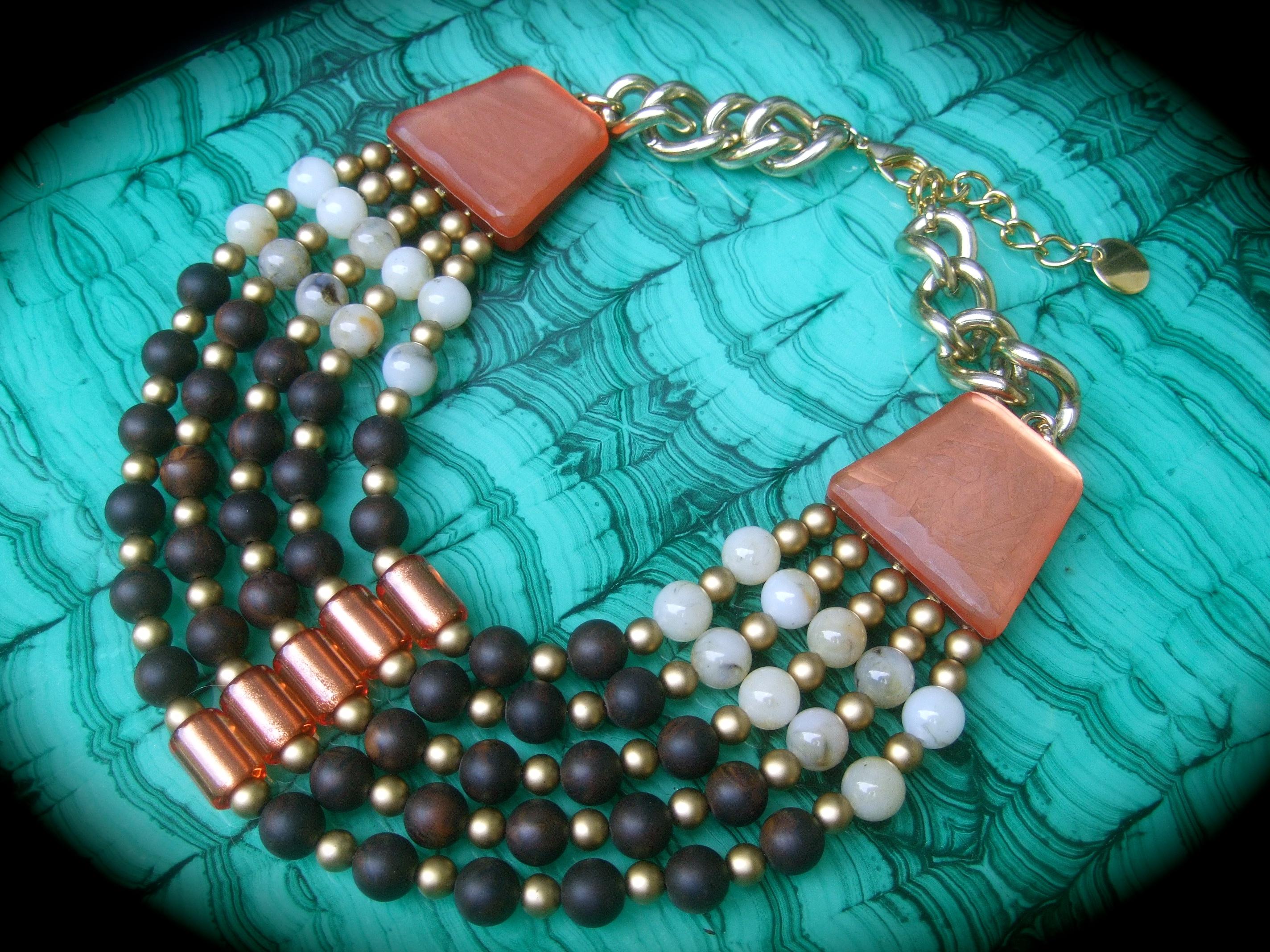 Italian Resin Beaded Bib Statement Necklace Designed by Pono c 1980s For Sale 6