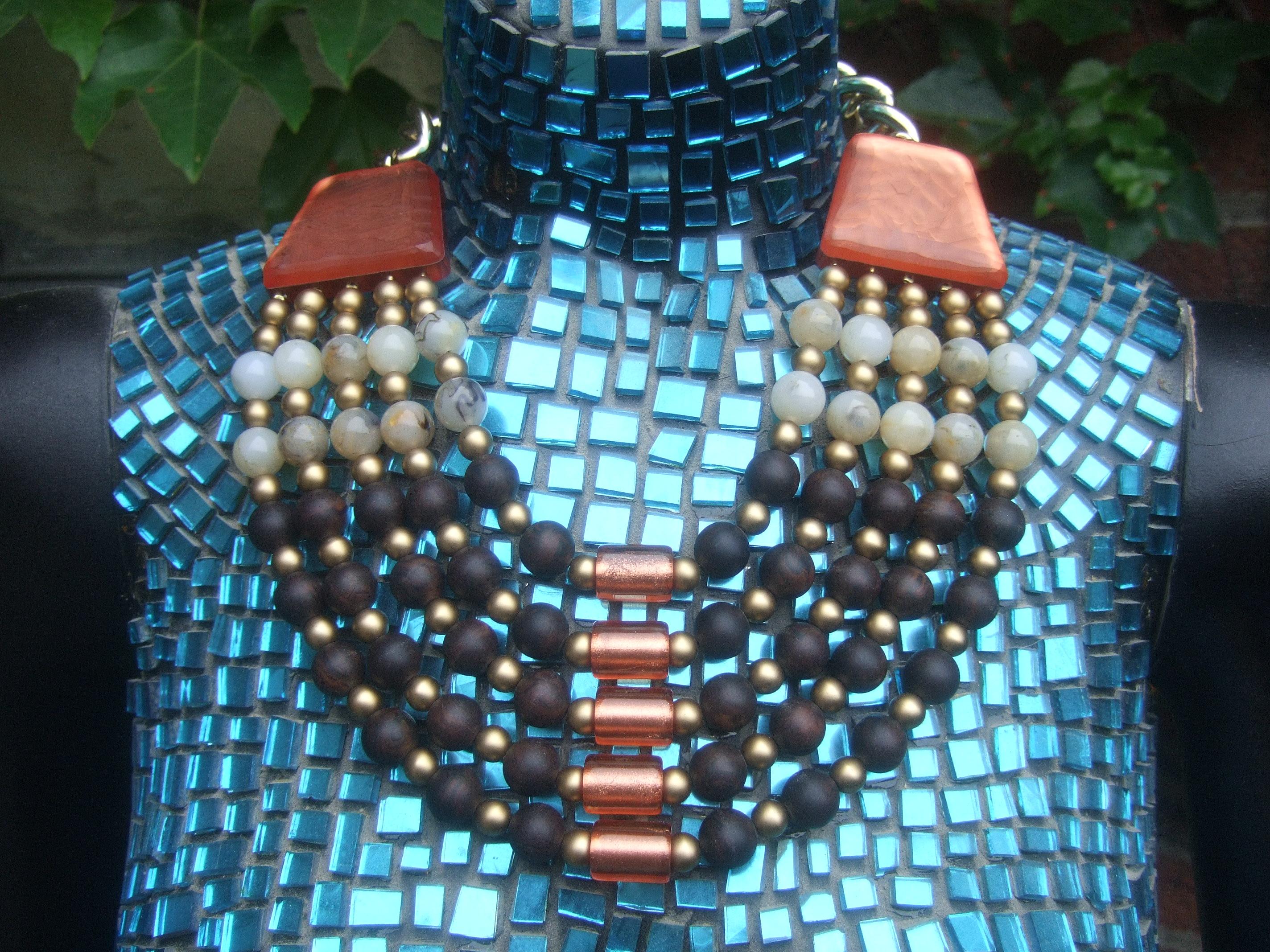 Italian Resin Beaded Bib Statement Necklace Designed by Pono c 1980s For Sale 9