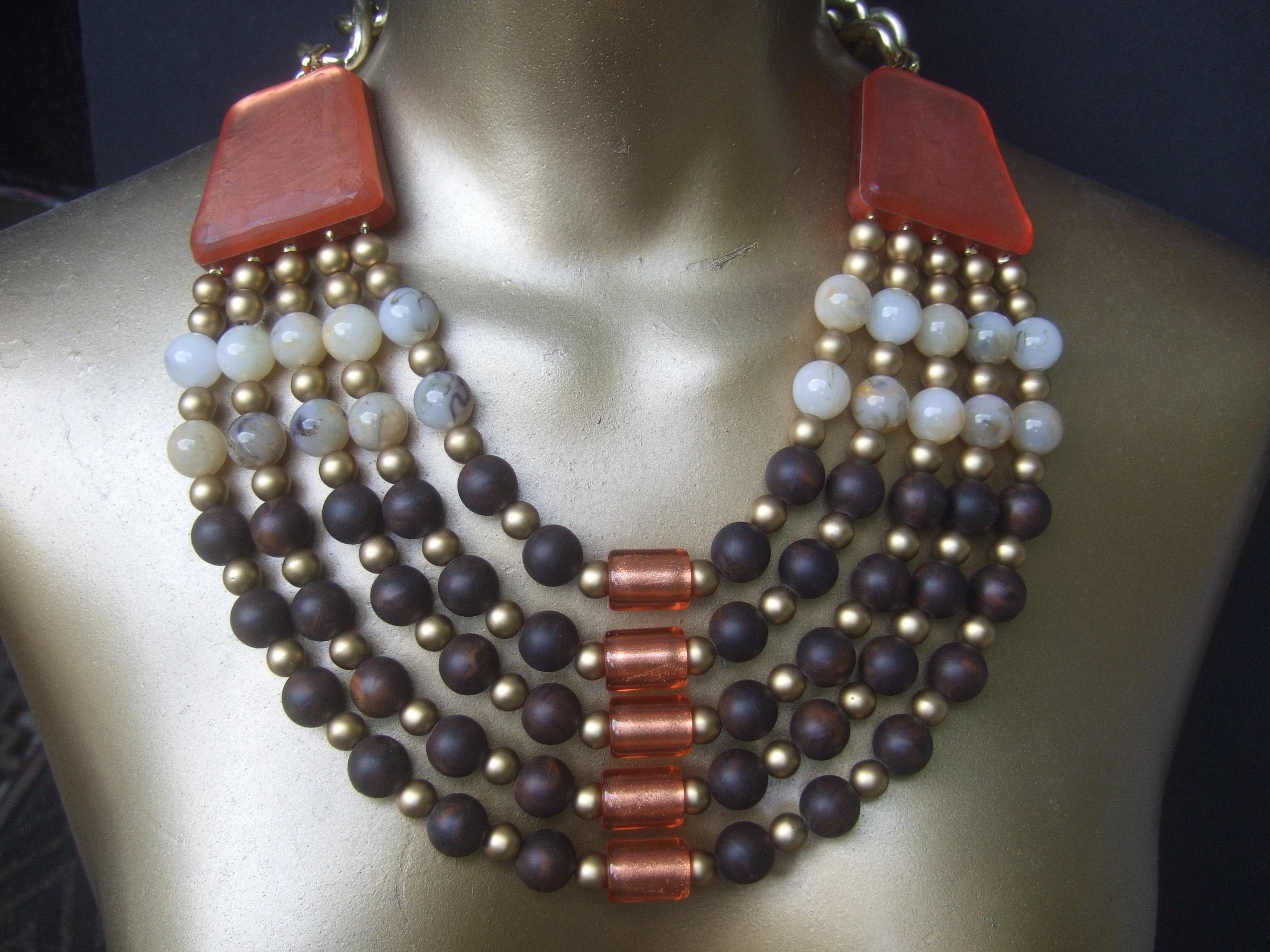 Modern Italian Resin Beaded Bib Statement Necklace Designed by Pono c 1980s For Sale