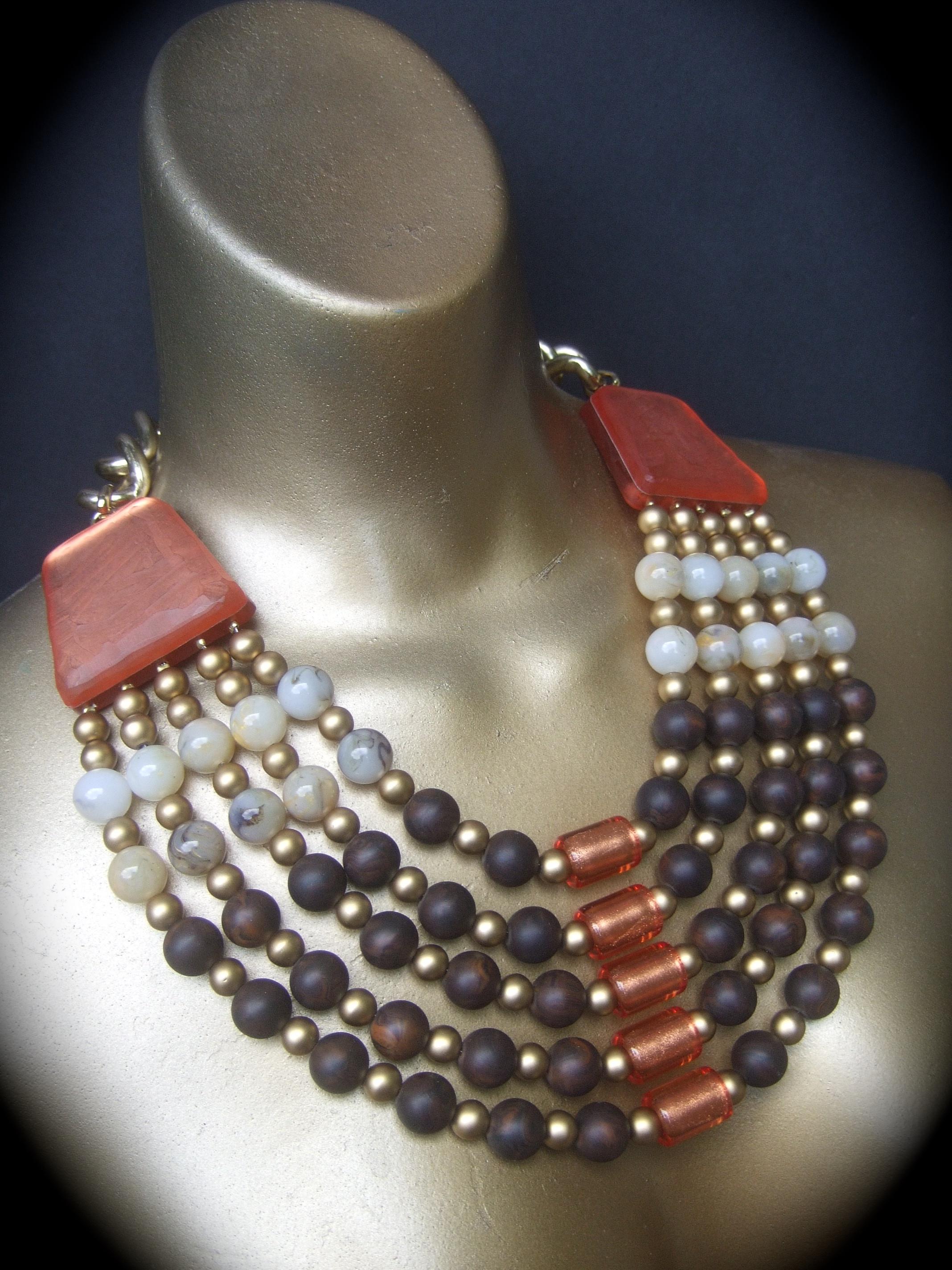 Italian Resin Beaded Bib Statement Necklace Designed by Pono c 1980s In Good Condition For Sale In University City, MO