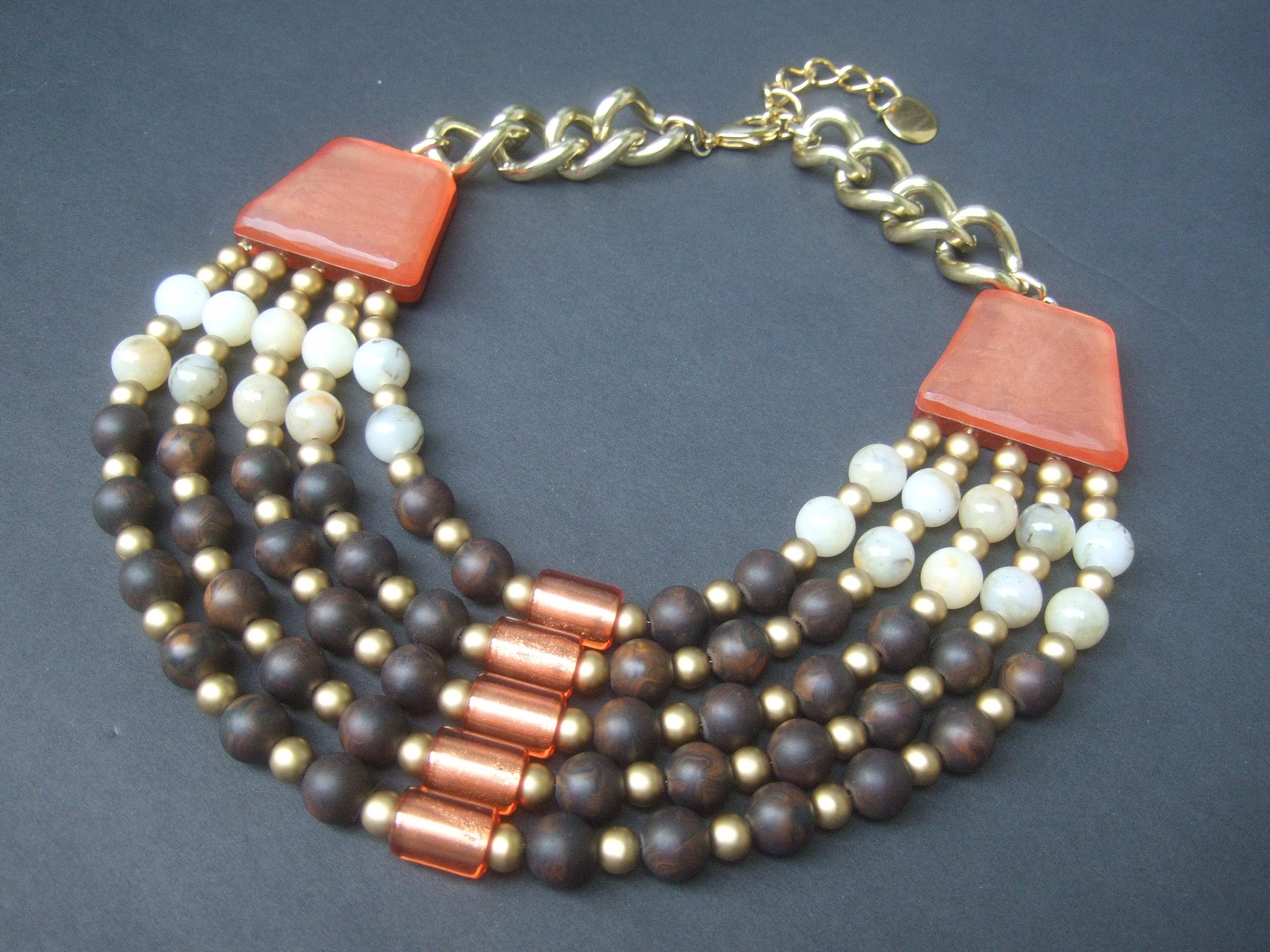 Women's Italian Resin Beaded Bib Statement Necklace Designed by Pono c 1980s For Sale