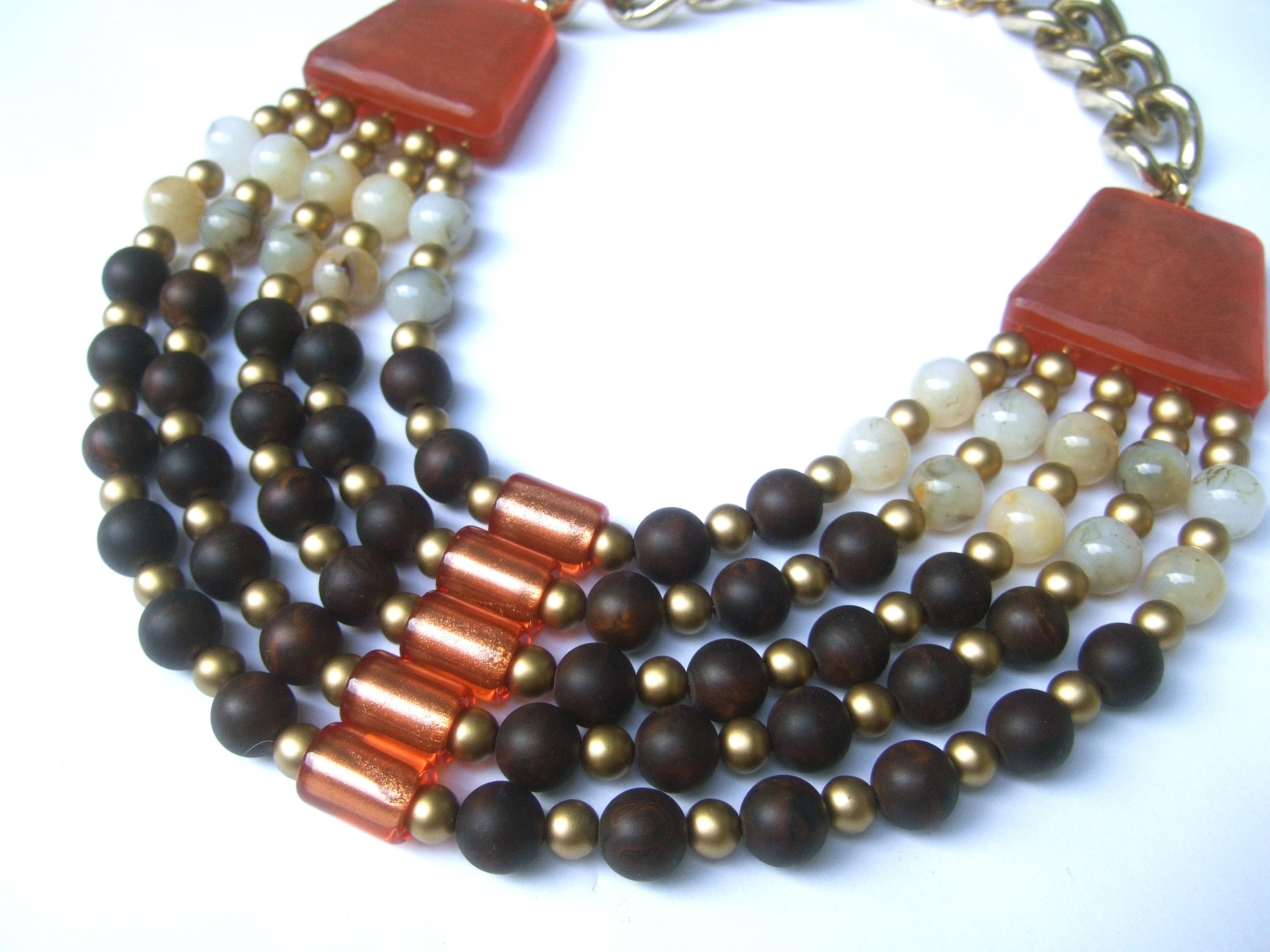 Italian Resin Beaded Bib Statement Necklace Designed by Pono c 1980s For Sale 1