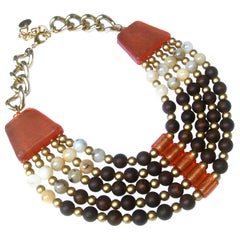 Italian Resin Beaded Bib Statement Necklace Designed by Pono c 1980s