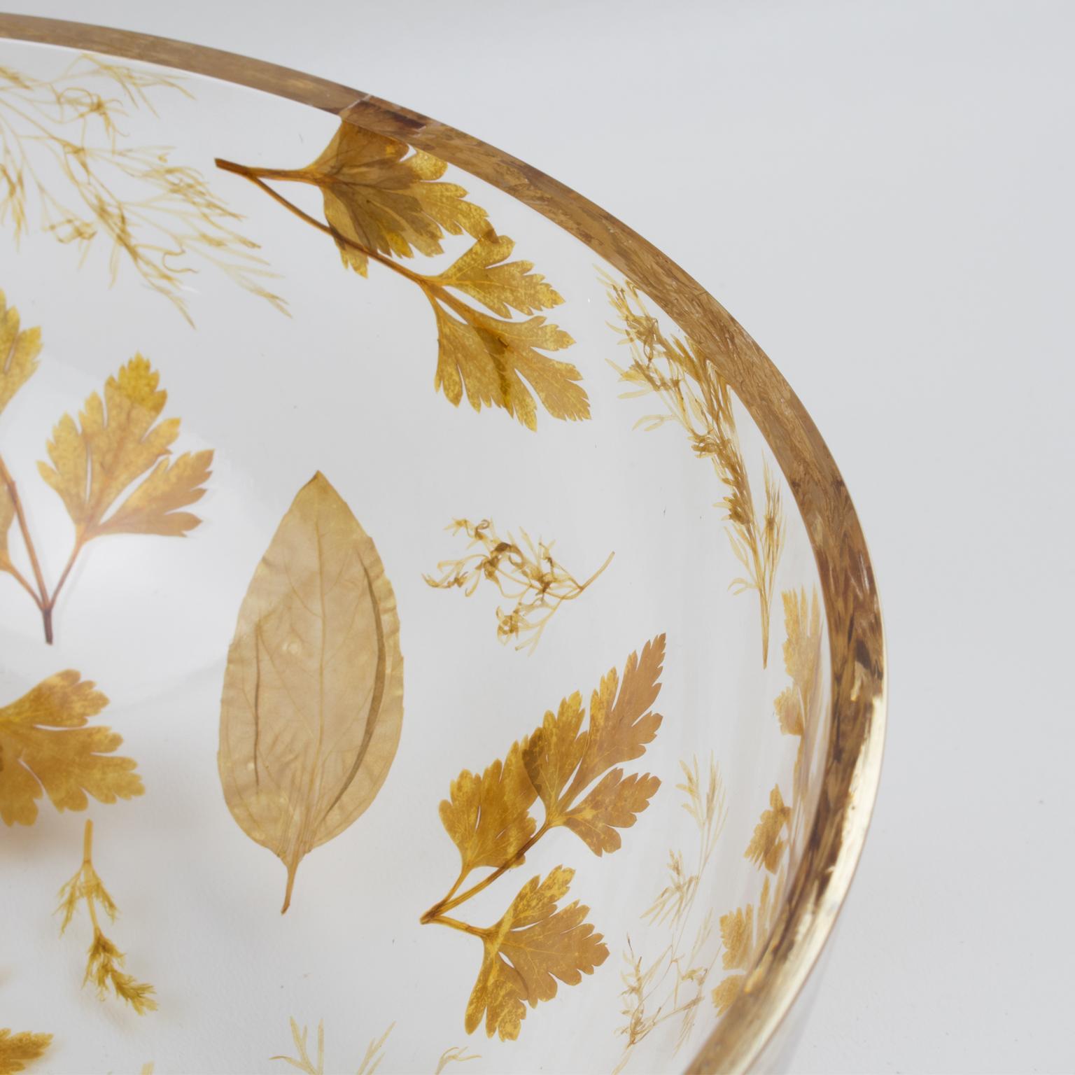 Late 20th Century Resin Centerpiece Serving Bowl with Leaves Inclusions, Italy 1970s