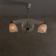 Italian Reticello Murano Glass Chandelier Attributed to Ercole Barovier, 1940s