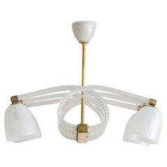 Italian Reticello Murano Glass Chandelier Attributed to Ercole Barovier, 1940s