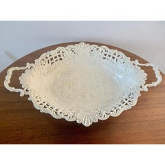 French Country Style Reticulated Cast Iron Cachepot with Handles, White Finish