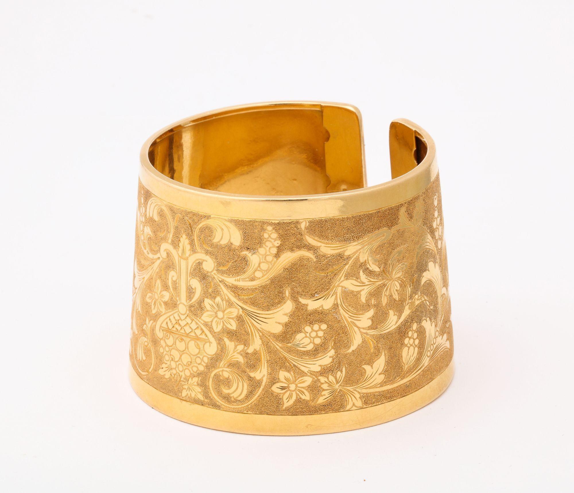 Women's Italian Classical  Engraved Cuff With Two Tone Gold For Sale