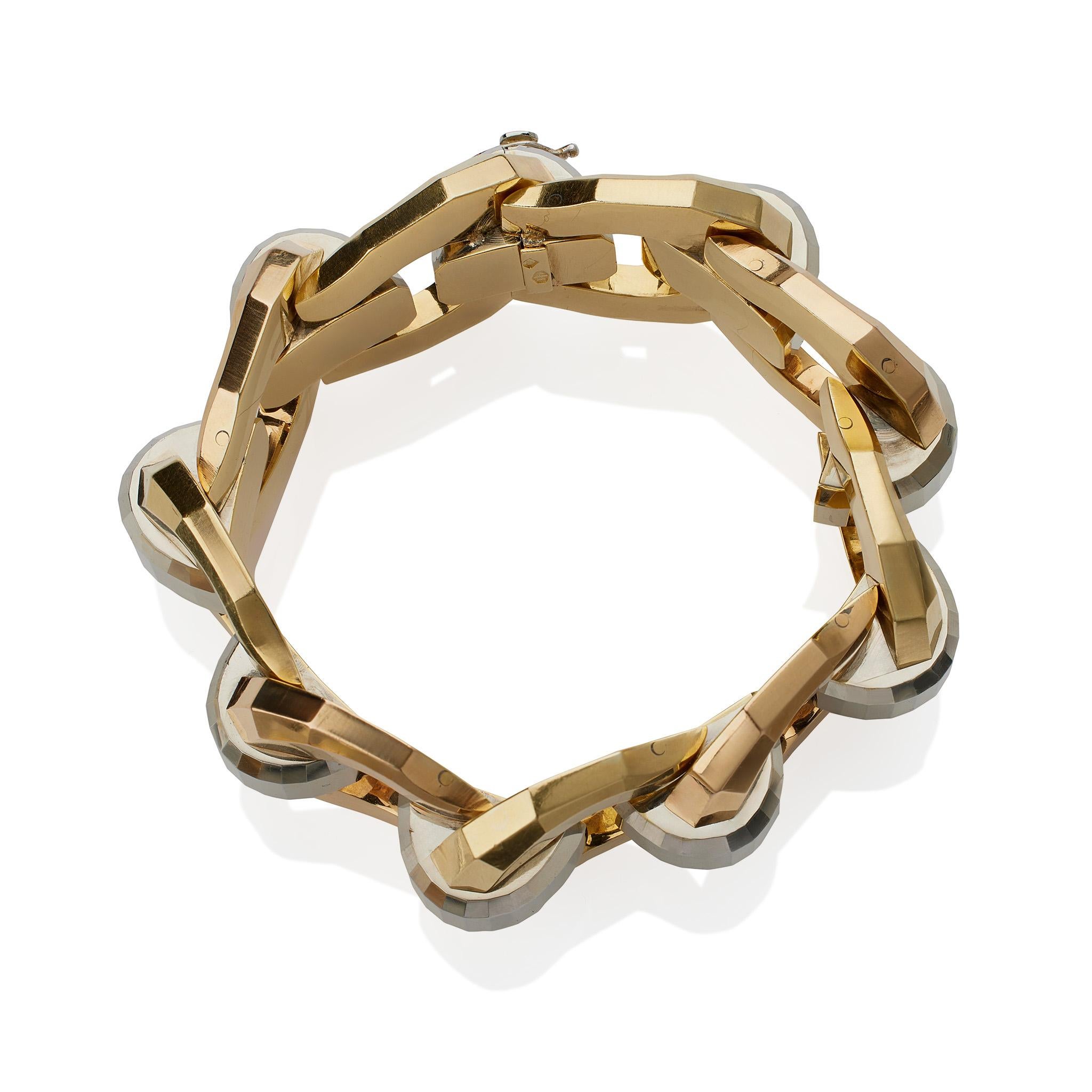 Bracelet rétro italien en or tricolore 18 carats Unisexe en vente