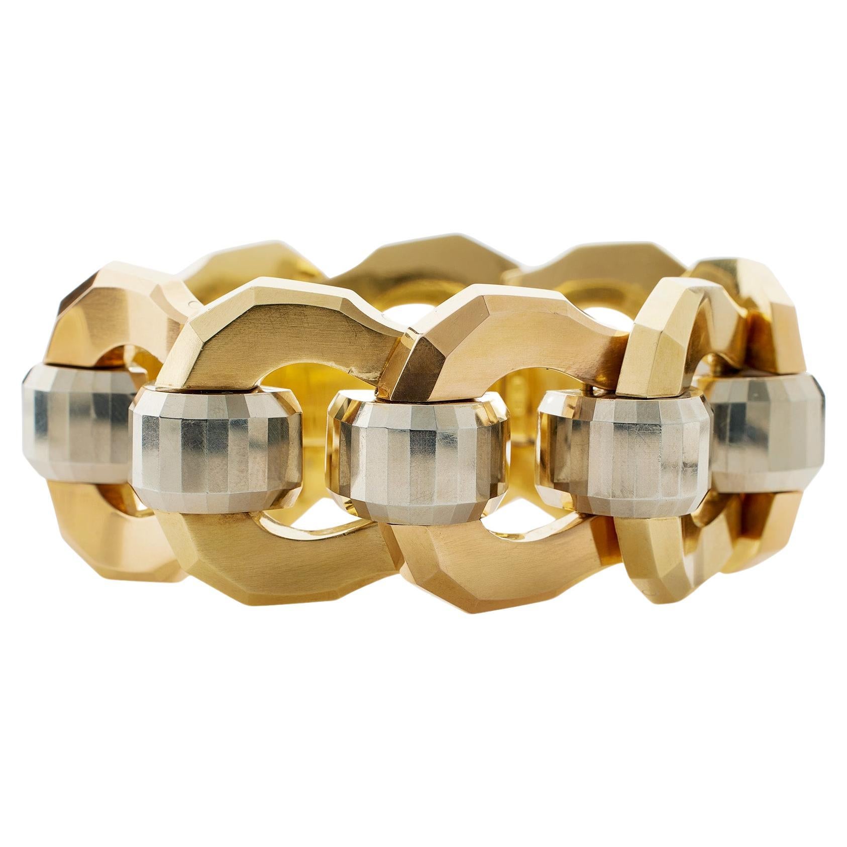 Bracelet rétro italien en or tricolore 18 carats en vente