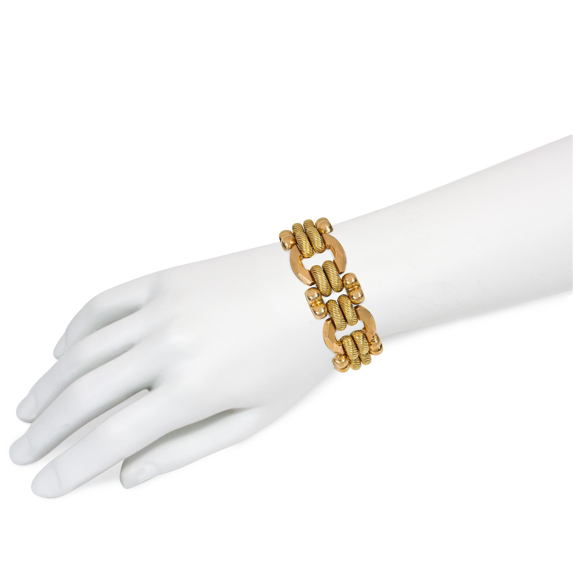 Women's or Men's Italian Retro 1940s Two-Color Yellow and Rose Gold Tank Bracelet For Sale