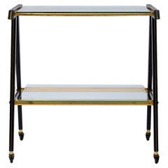 Chariot de bar rétro italien avec étagères en verre, vers les années 1960