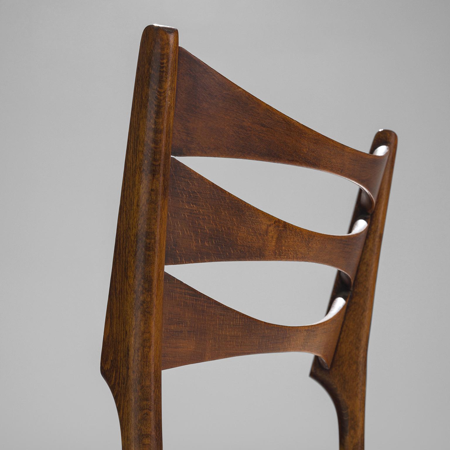 Mid-20th Century Italian Set of Six Sculptural Dining Chairs in Walnut and Leatherette