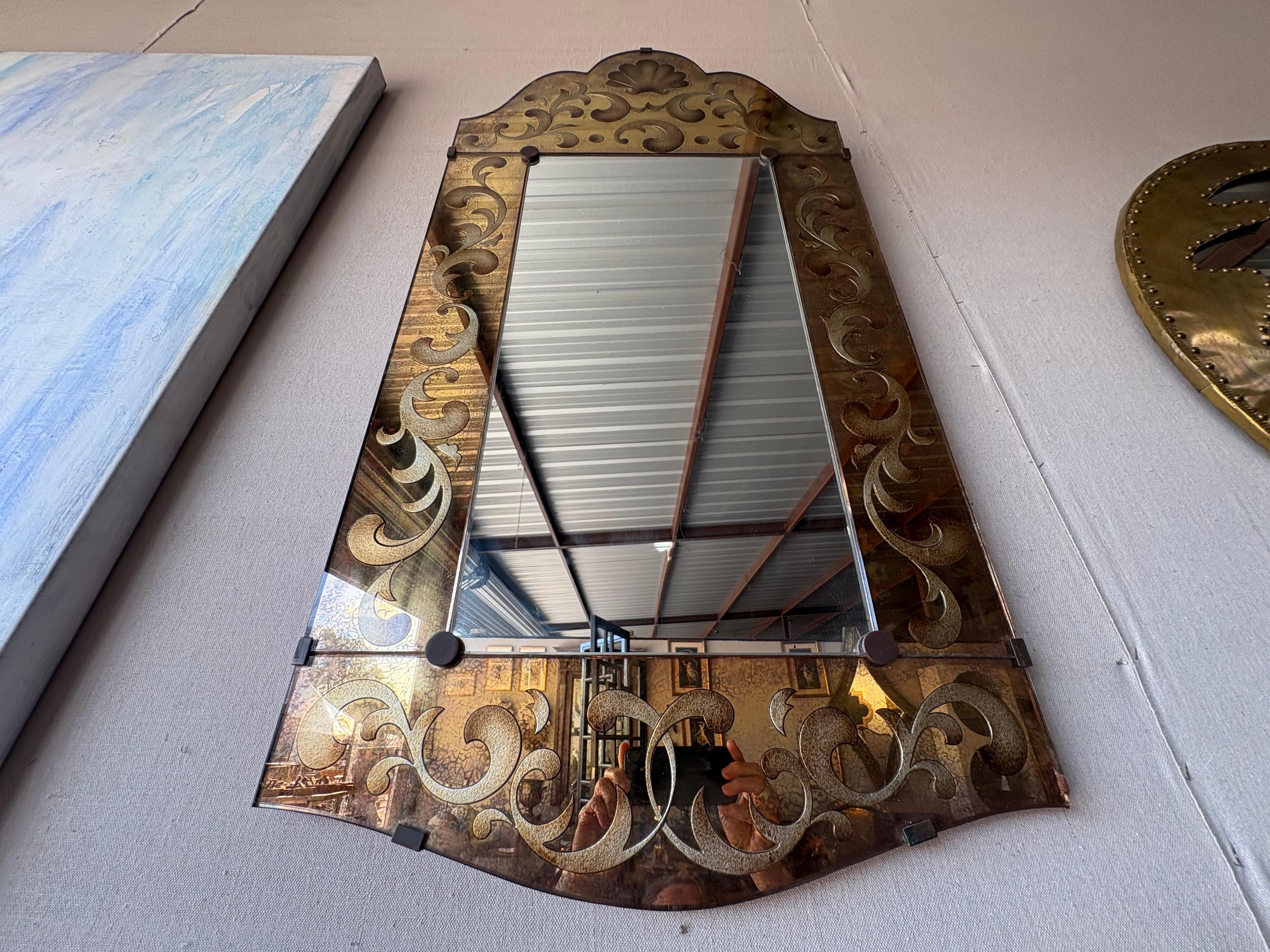 Specchio italiano decorato a rovescio in vendita 6