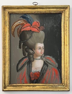 Italian Reverse Glass Portrait Painting of a Fashionable Lady, Rome, circa 1775