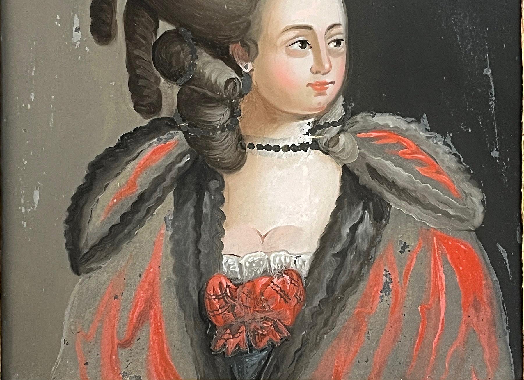 Verre brun Portrait italien en verre inversé d'une dame à la mode, Rome, vers 1775 en vente