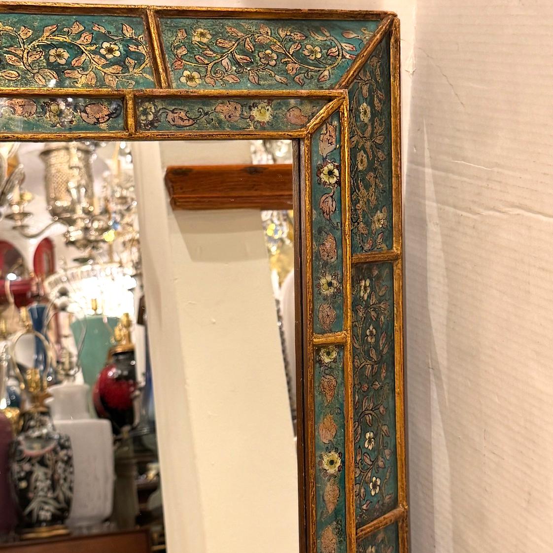 Hand-Painted Italian Reverse Painted Floral Mirror For Sale