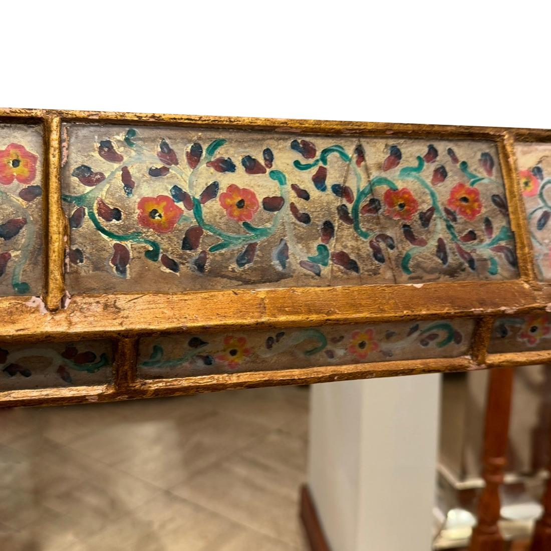 Mid-20th Century Italian Reverse Painted Floral Mirror For Sale