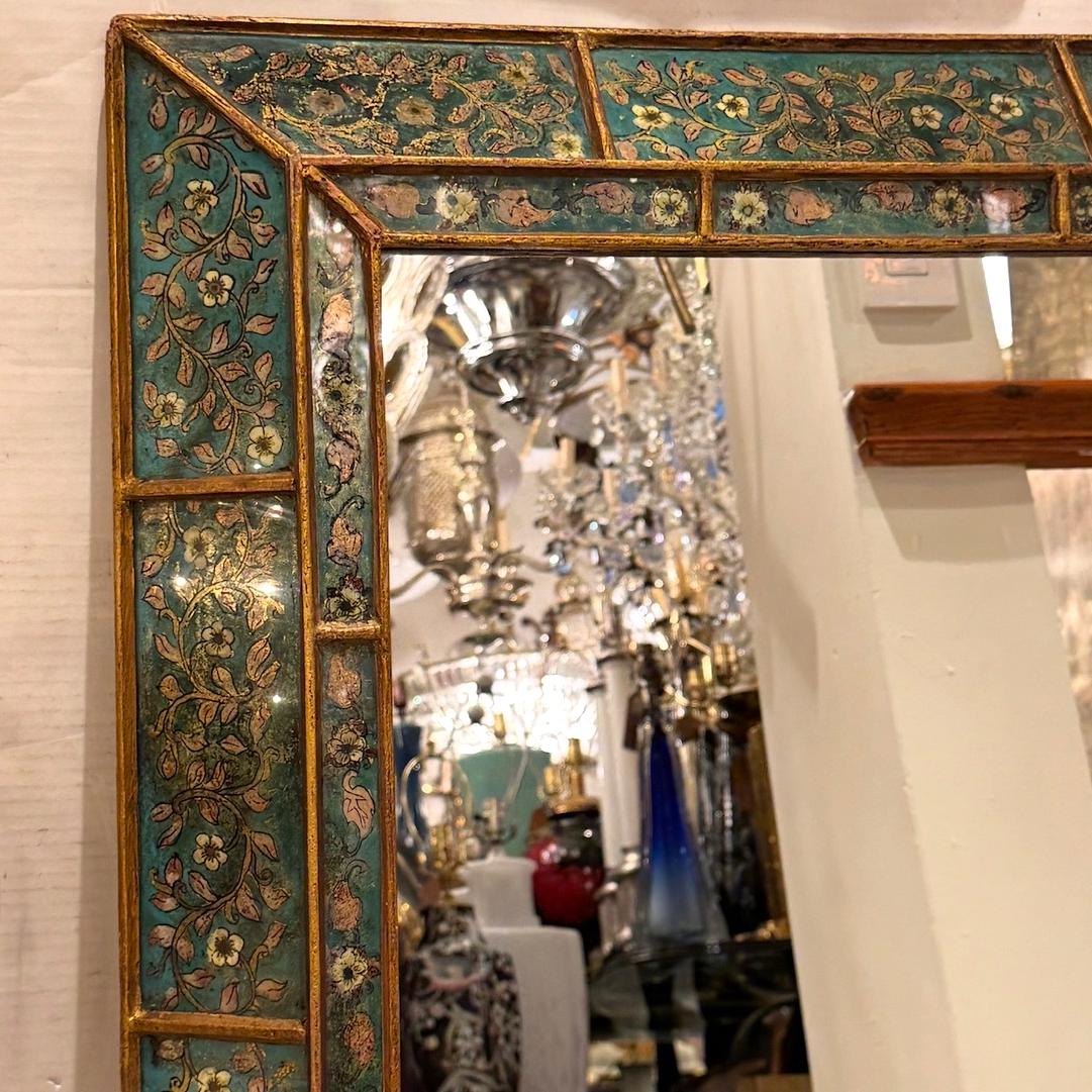 Italian Reverse Painted Floral Mirror In Good Condition For Sale In New York, NY