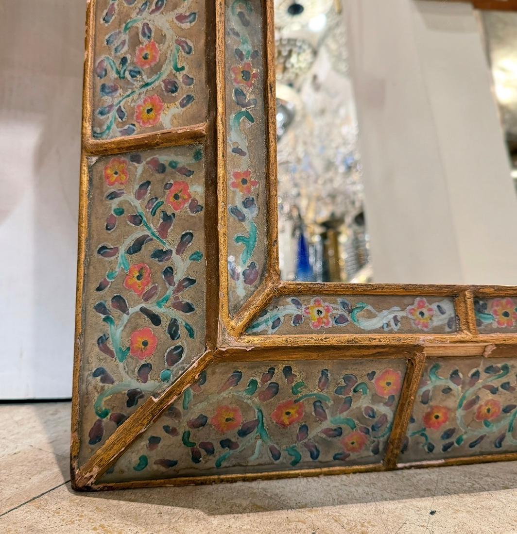 Italian Reverse Painted Floral Mirror For Sale 1