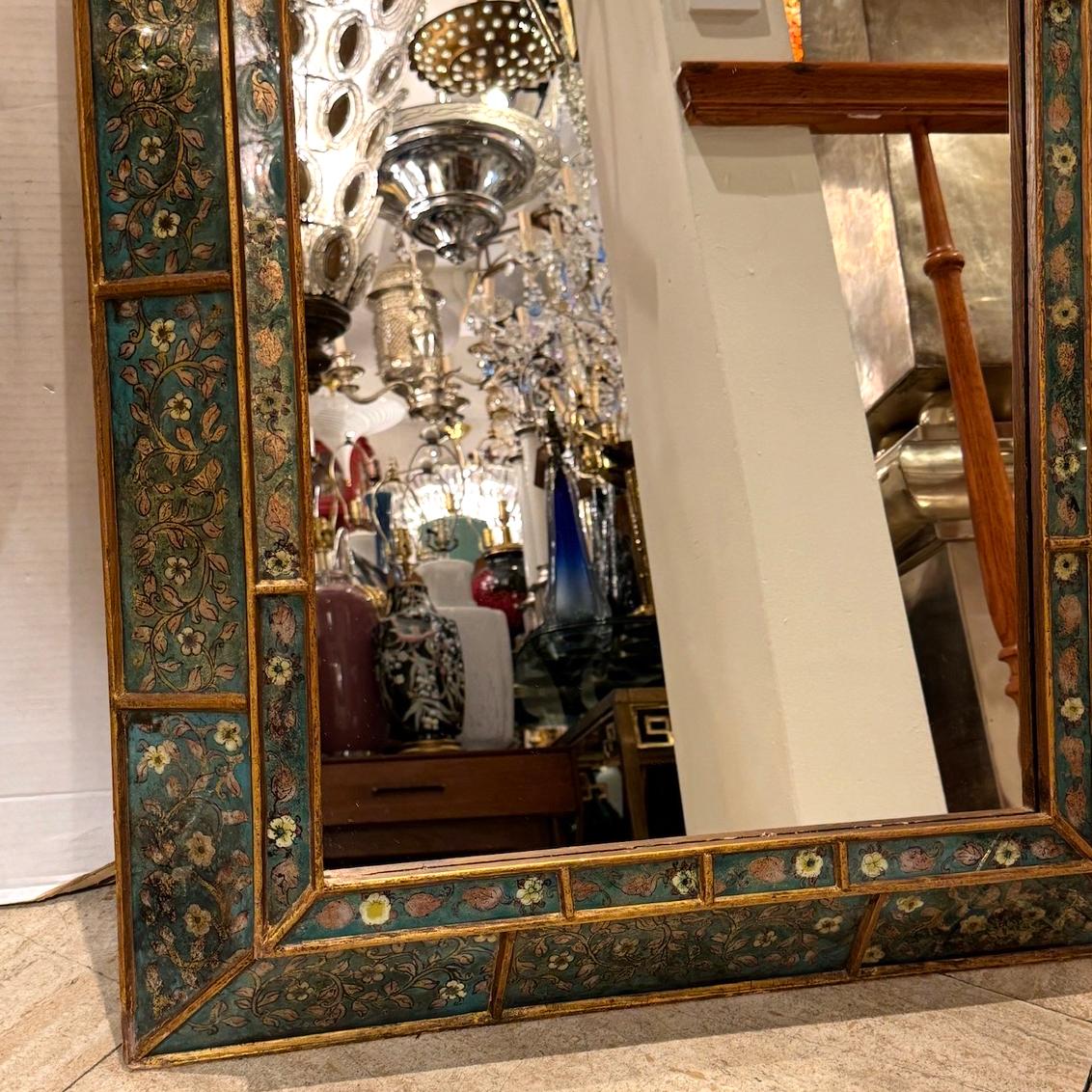 Mid-20th Century Italian Reverse Painted Floral Mirror For Sale