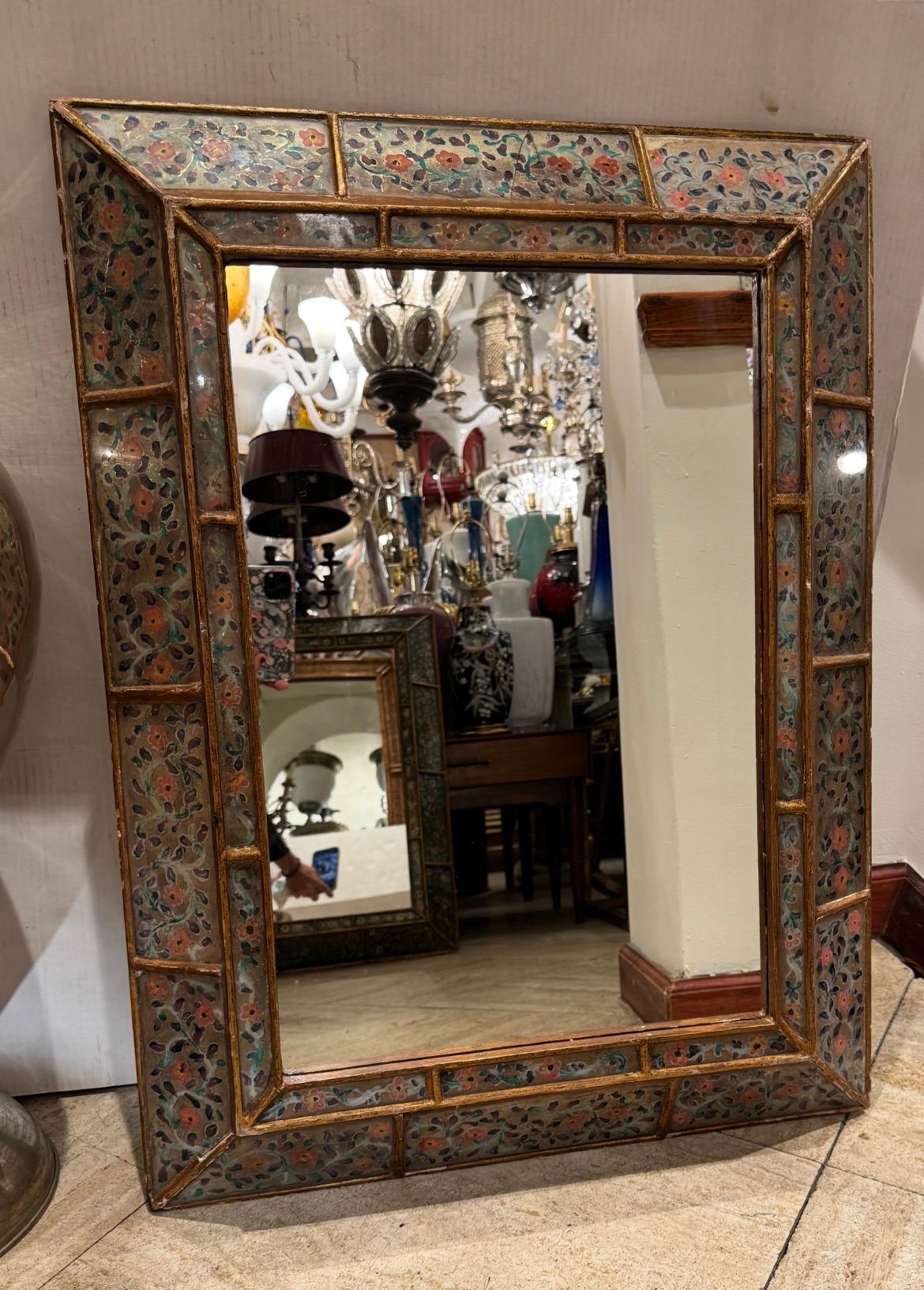 Italian Reverse Painted Floral Mirror For Sale 2