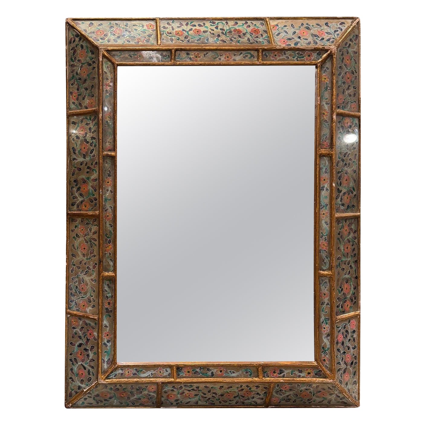 Italian Reverse Painted Floral Mirror