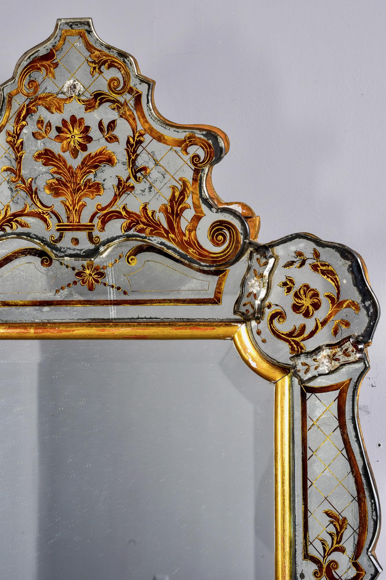 Italian Reverse Painted Gilded Hollywood Regency Style Mirror In Good Condition In Troy, MI