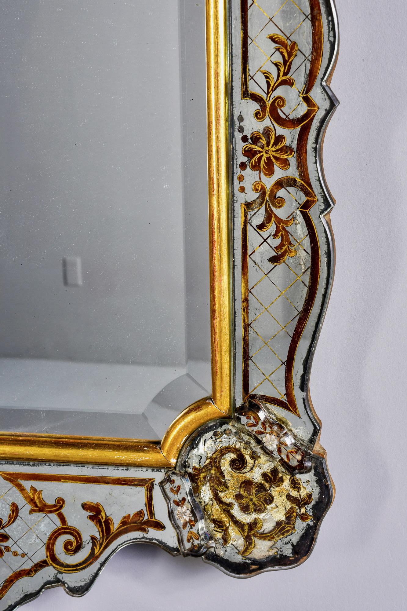 20th Century Italian Reverse Painted Gilded Hollywood Regency Style Mirror