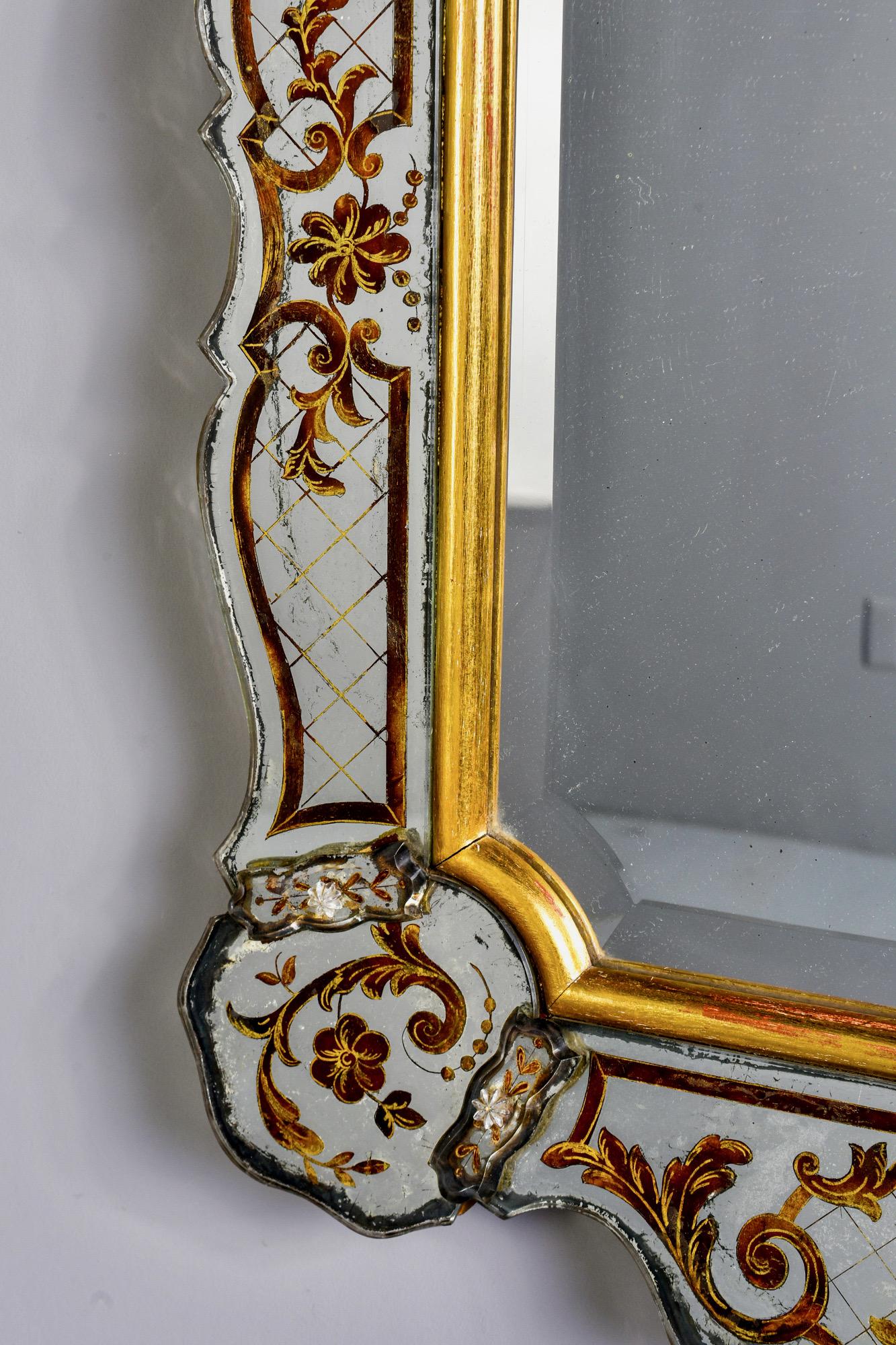 Italian Reverse Painted Gilded Hollywood Regency Style Mirror 1