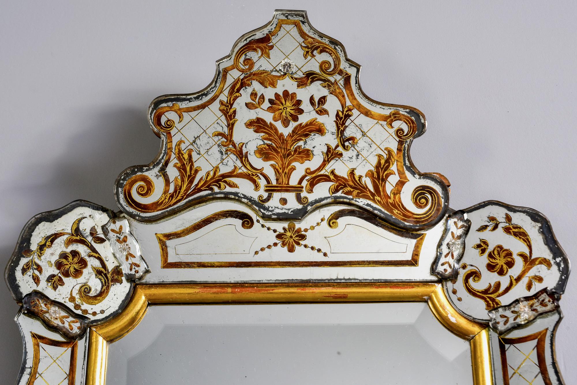 Italian Reverse Painted Gilded Hollywood Regency Style Mirror 3