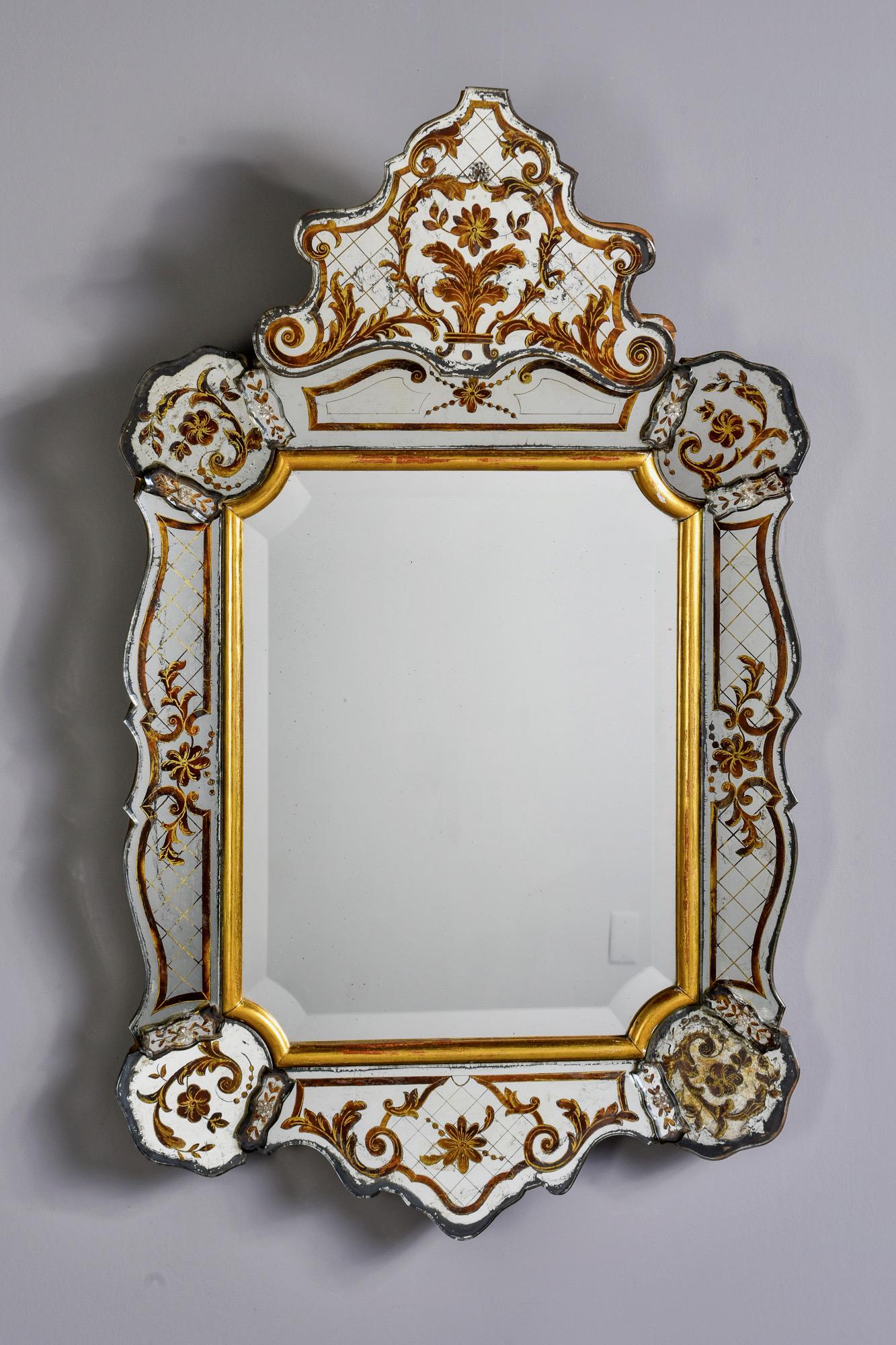 Italian Reverse Painted Gilded Hollywood Regency Style Mirror 4