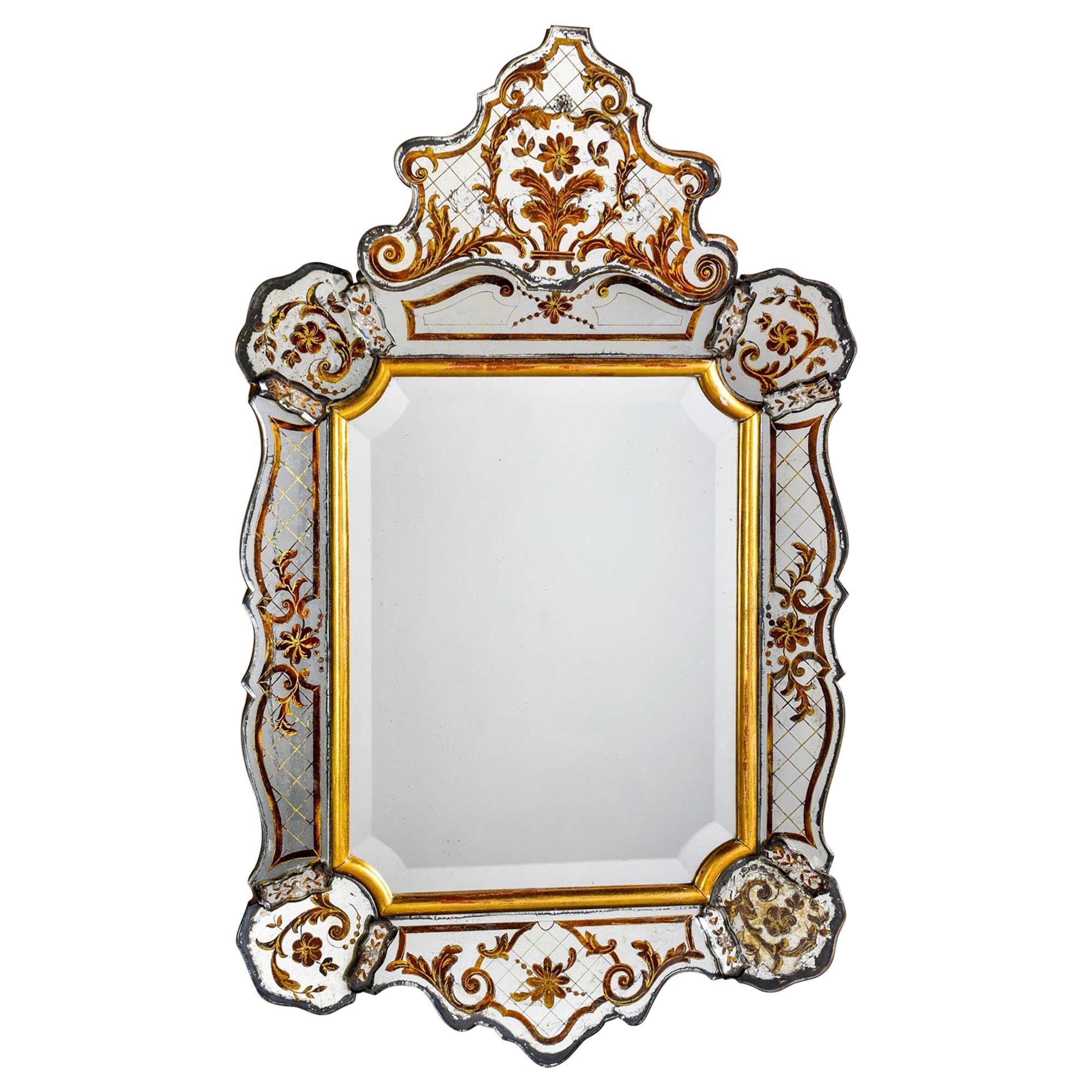 Italian Reverse Painted Gilded Hollywood Regency Style Mirror