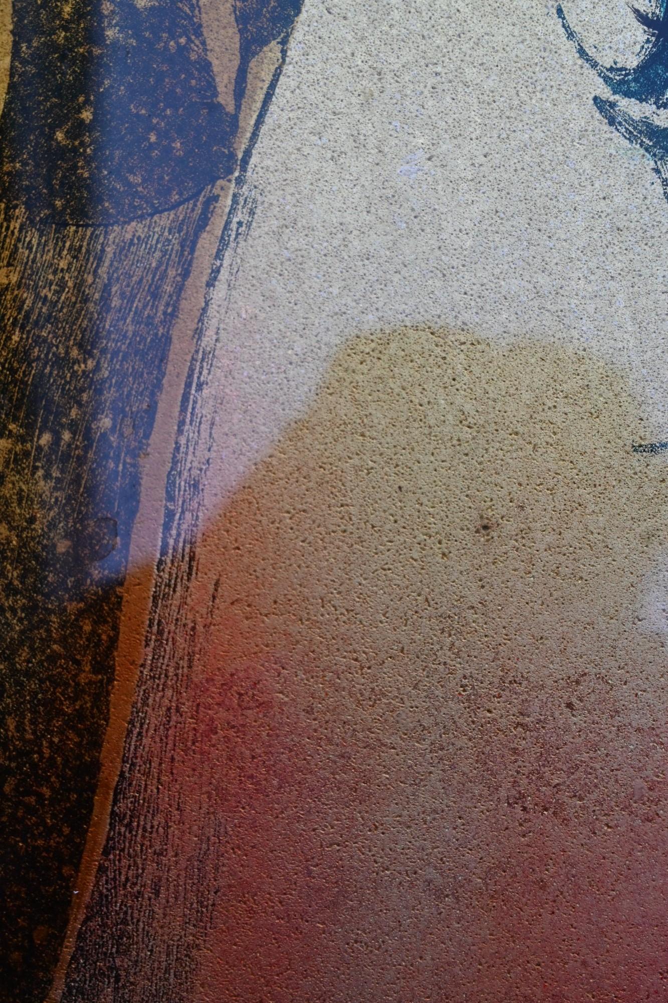 Placa mural italiana de vidrio pintado al revés, firmada 