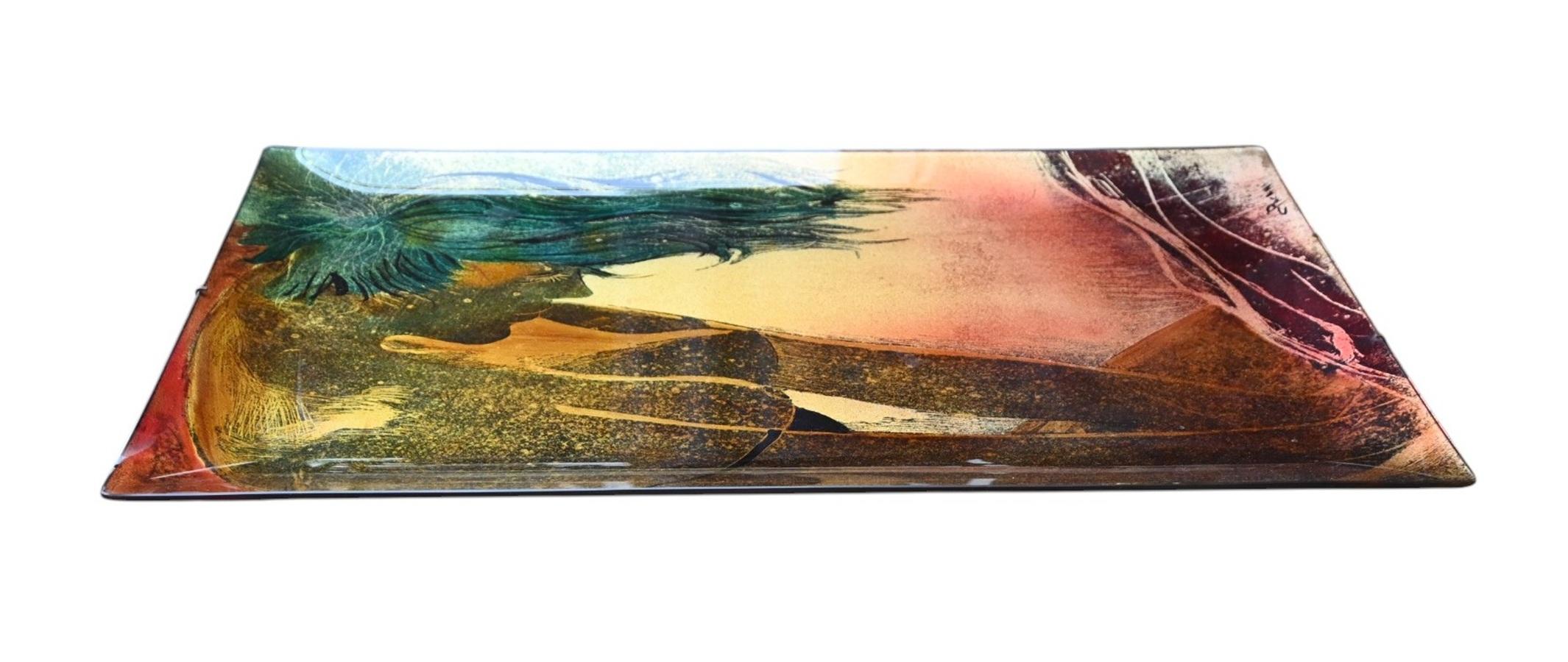 Placa mural italiana de vidrio pintado al revés, firmada 