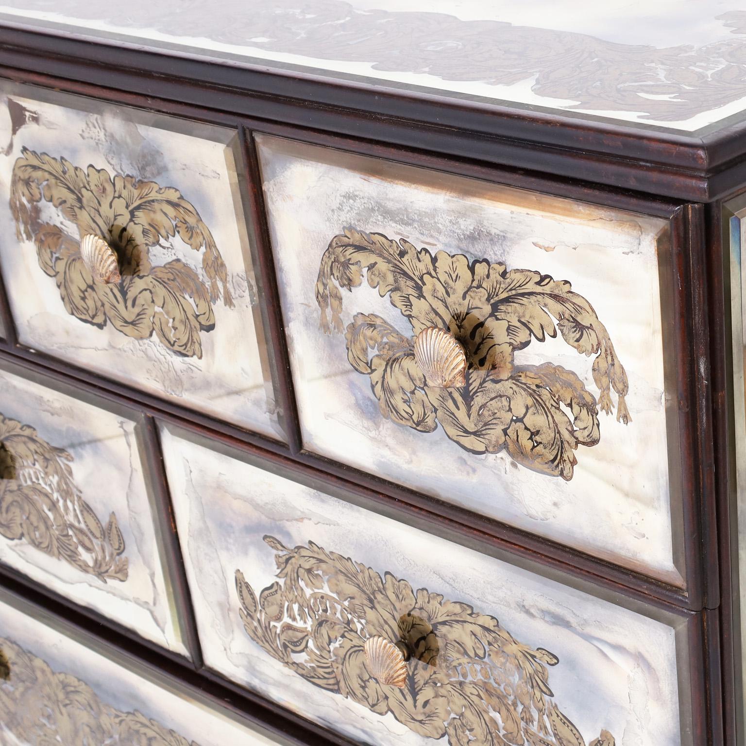 Italian Reverse Painted Mirrored Chest of Drawers For Sale 1