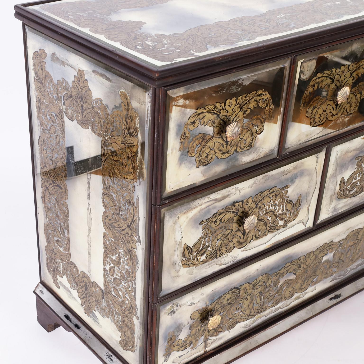 Italian Reverse Painted Mirrored Chest of Drawers For Sale 2