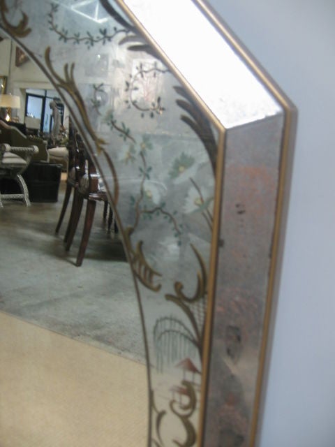 Italian Reverse Painted Octagon Mirror In Good Condition In Dallas, TX