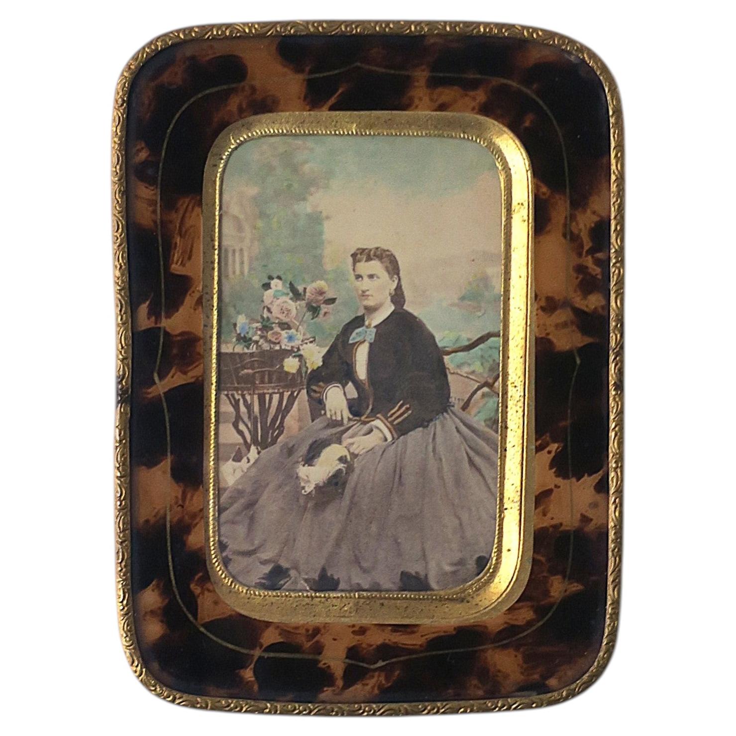Italian Reverse‑Painted Glass Picture Frame, Tortoiseshell Style, 19th Century