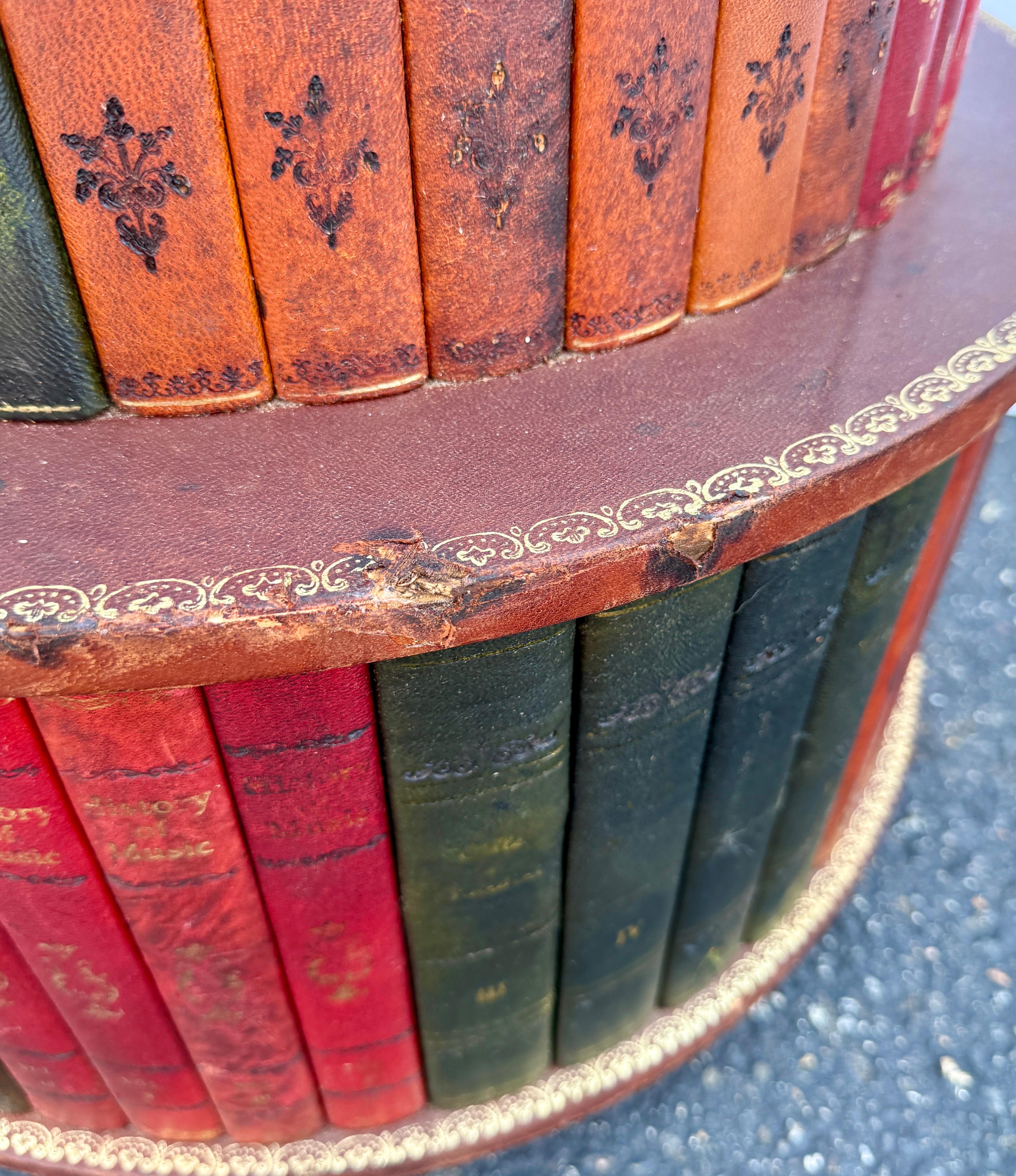 Italian Revolving Leather Faux Book Side Table Cabinet Mid Century Modern For Sale 13